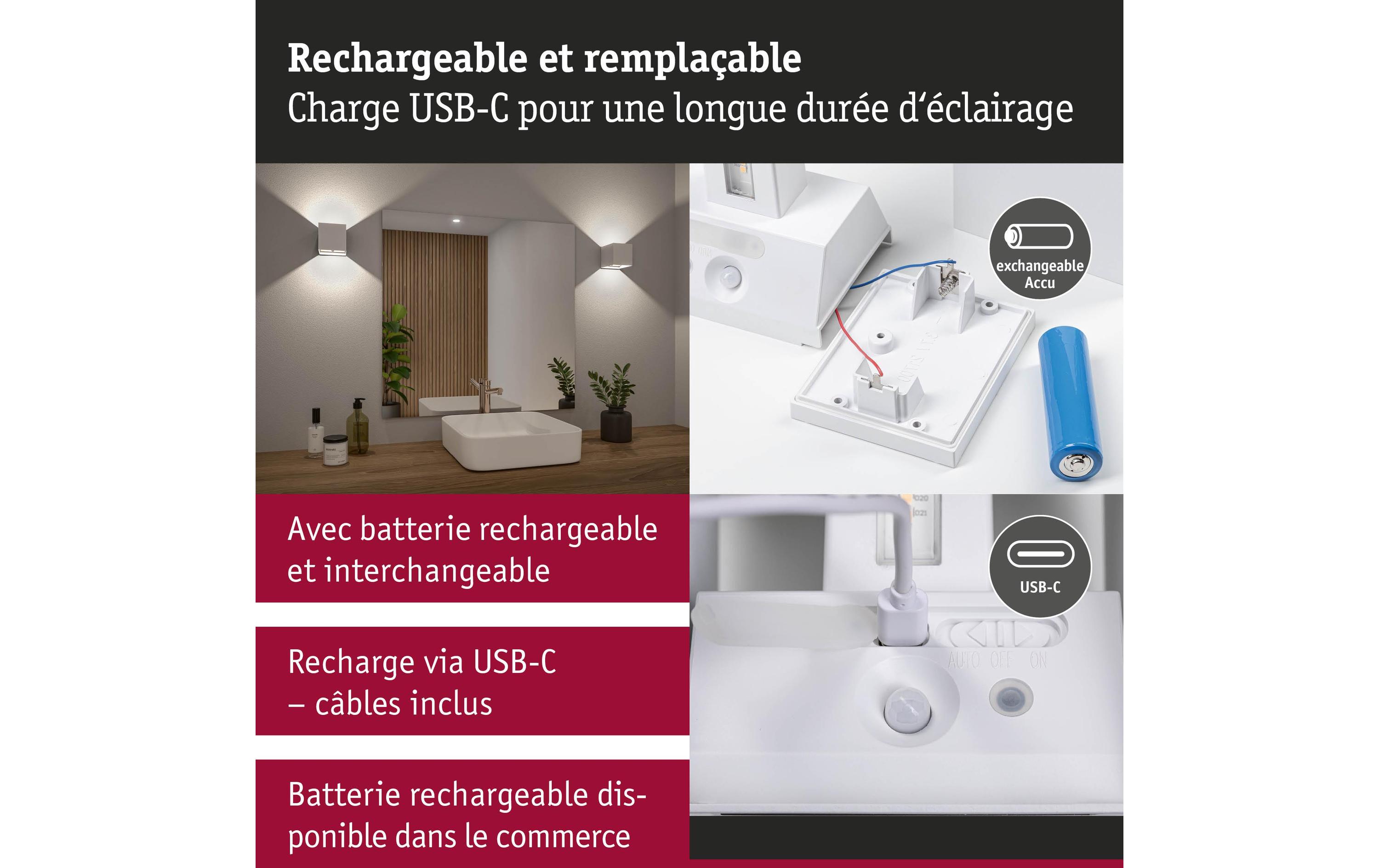 Paulmann Akkuwandleuchte Nyara IP44, Weiss