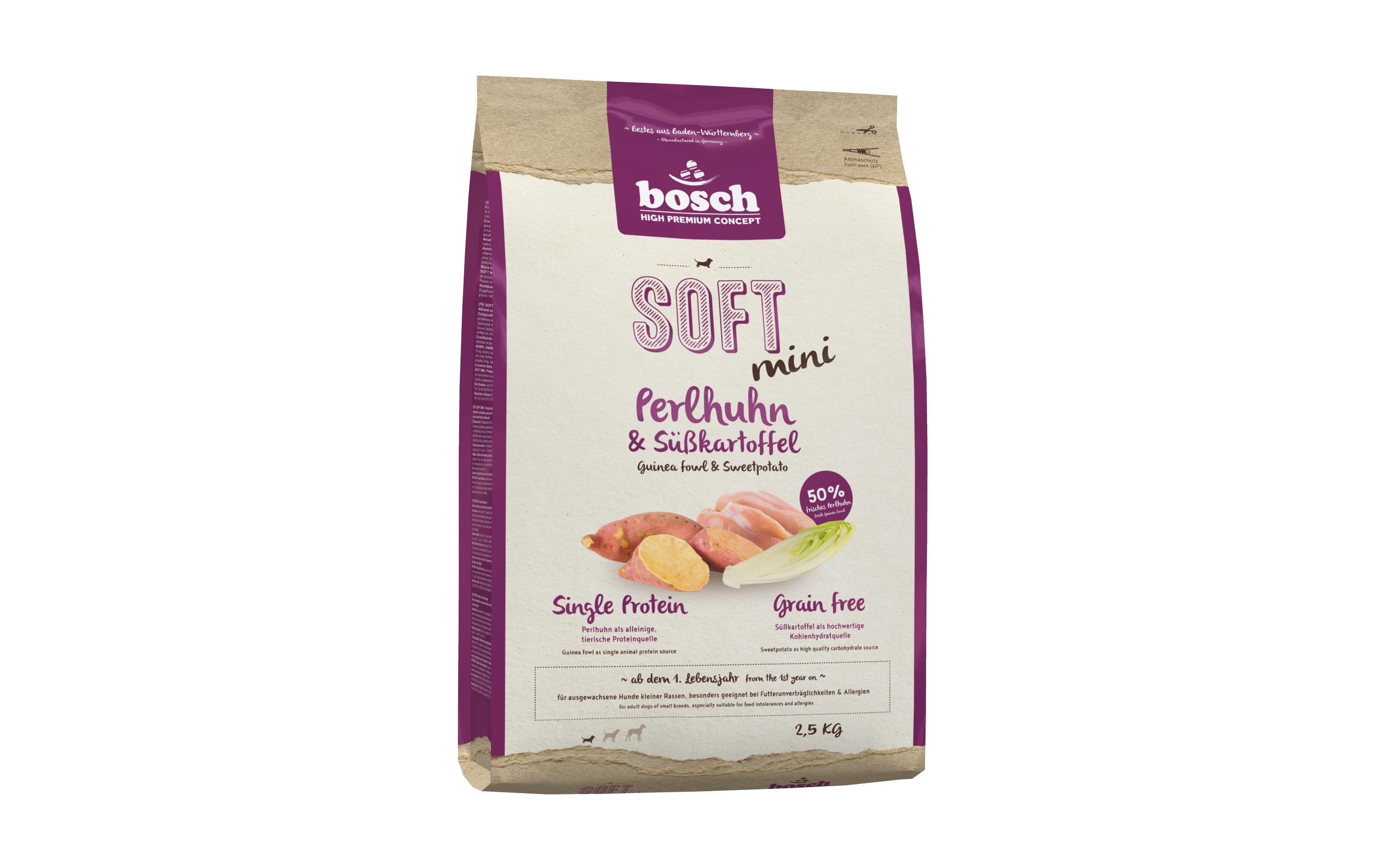 Bosch Tiernahrung Soft Adult Mini, Perlhuhn & Süsskartoffel, 2.5 kg