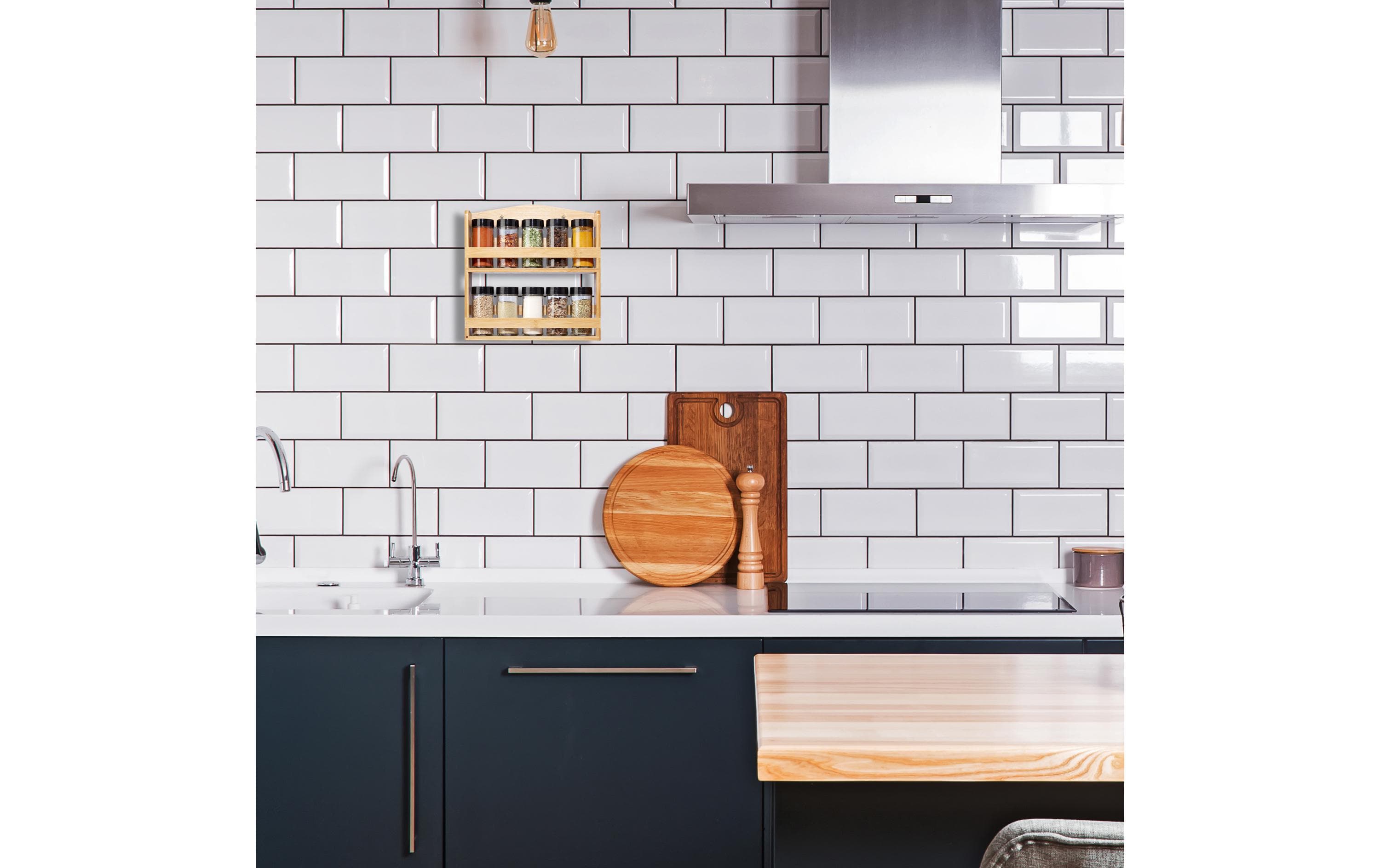 relaxdays Gewürzregal 10 Gläser Hellbraun