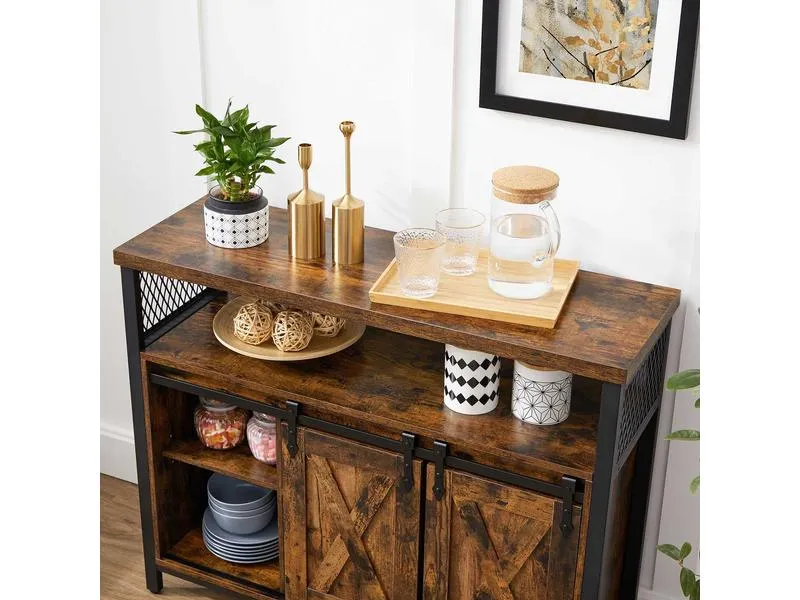 VASAGLE Sideboard mit 2 Schiebetüren 100 x 80 cm, Braun/Schwarz VASAGLE Sideboard mit 2 Schiebetüren 100 x 80 cm, Braun/Schwarz
