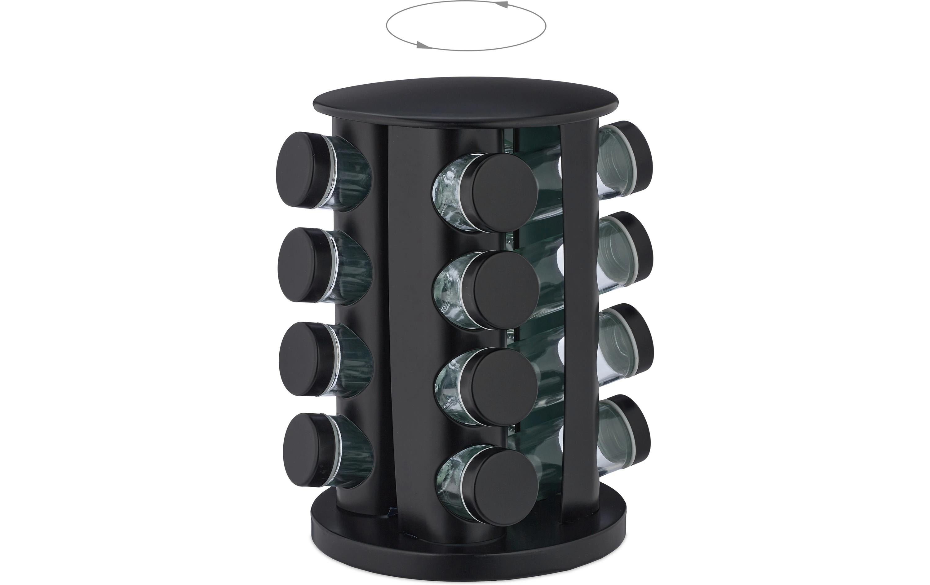 relaxdays Gewürzkarussell 16er Set Schwarz/Transparent
