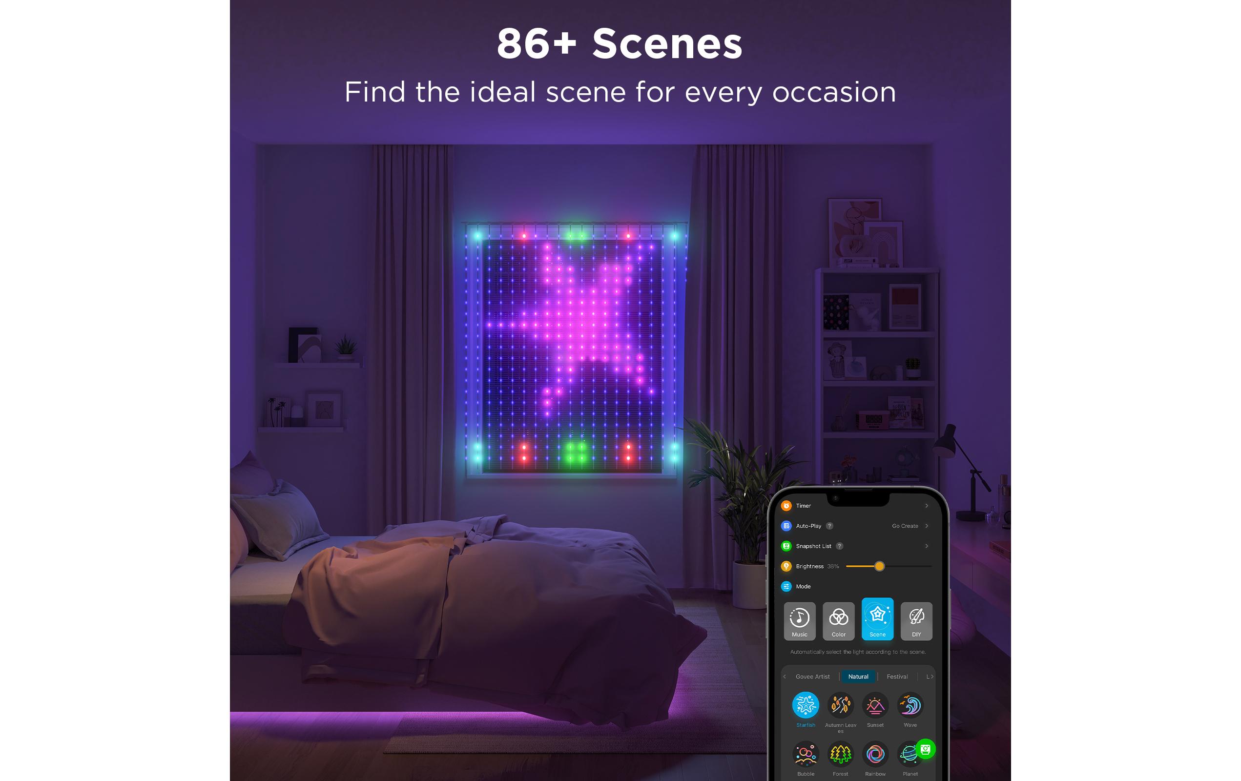 Govee LED-Stripe Curtain Lights RGBIC, 25 Watt, 1.5 x 1.5m