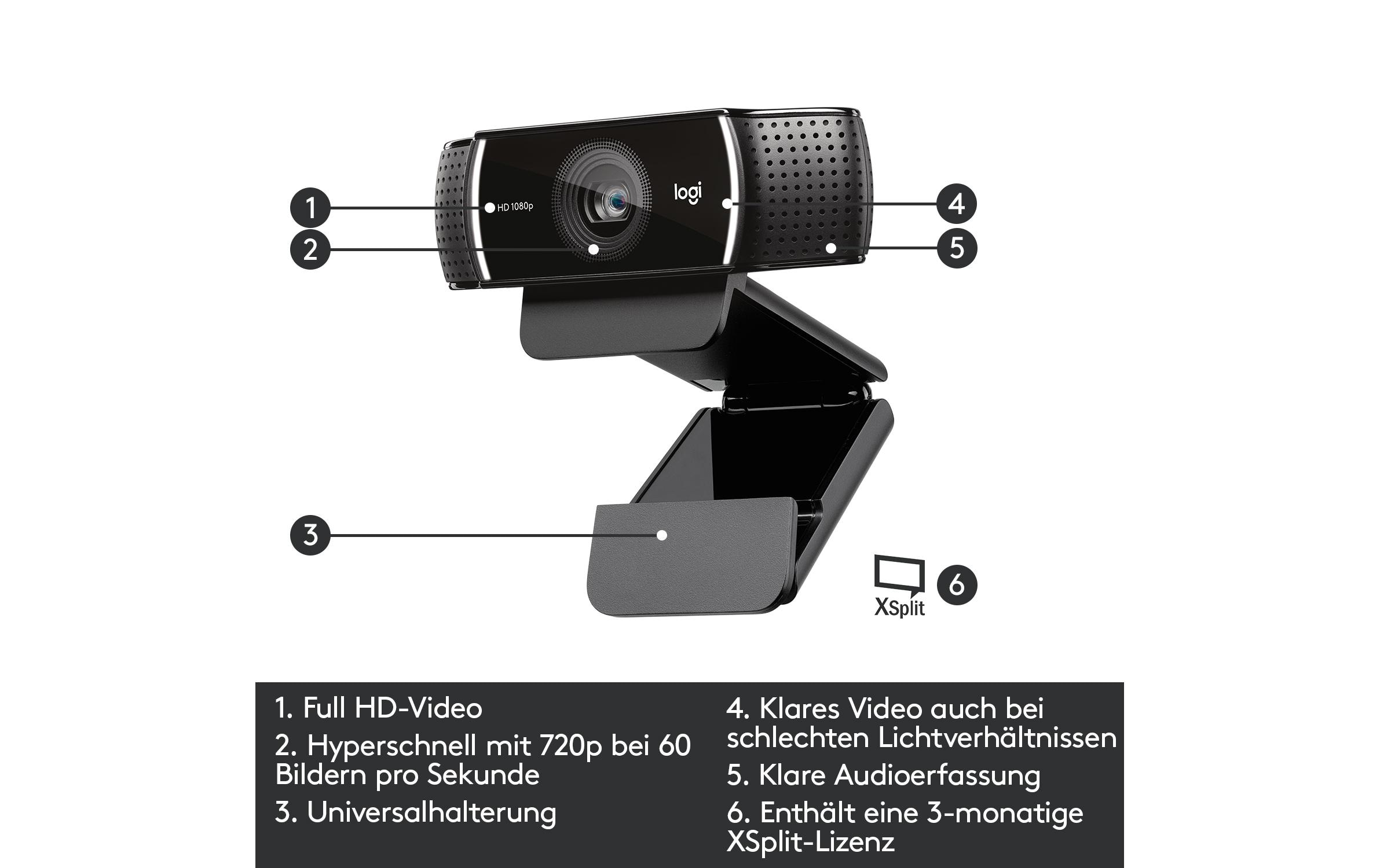 Logitech Webcam C922 Pro Stream , mit Stativ, Full-HD 1080p, USB