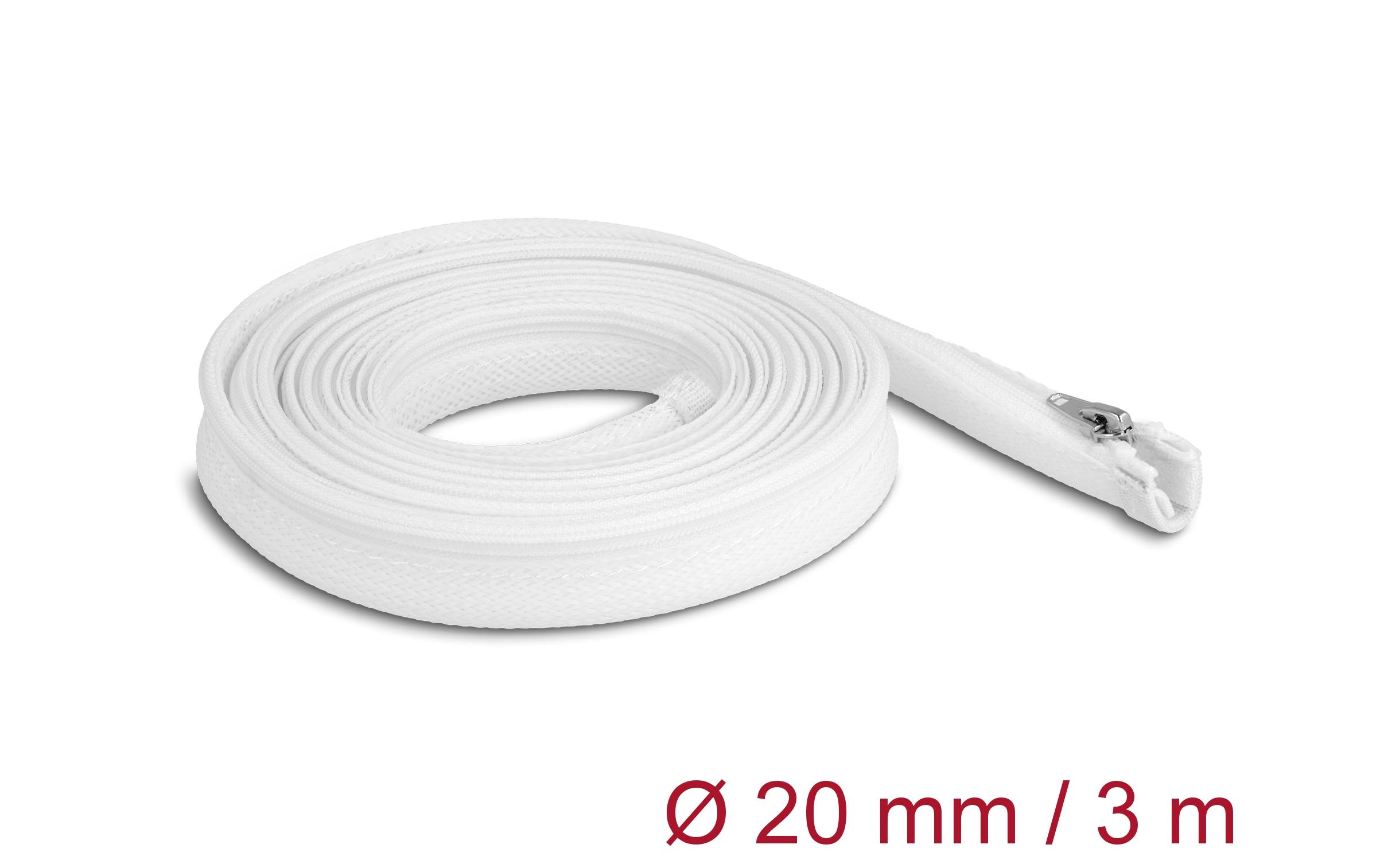 Delock Geflechtschlauch mit Reissverschluss 3 m x 20 mm Weiss Delock Geflechtschlauch mit Reissverschluss 3 m x 20 mm Weiss