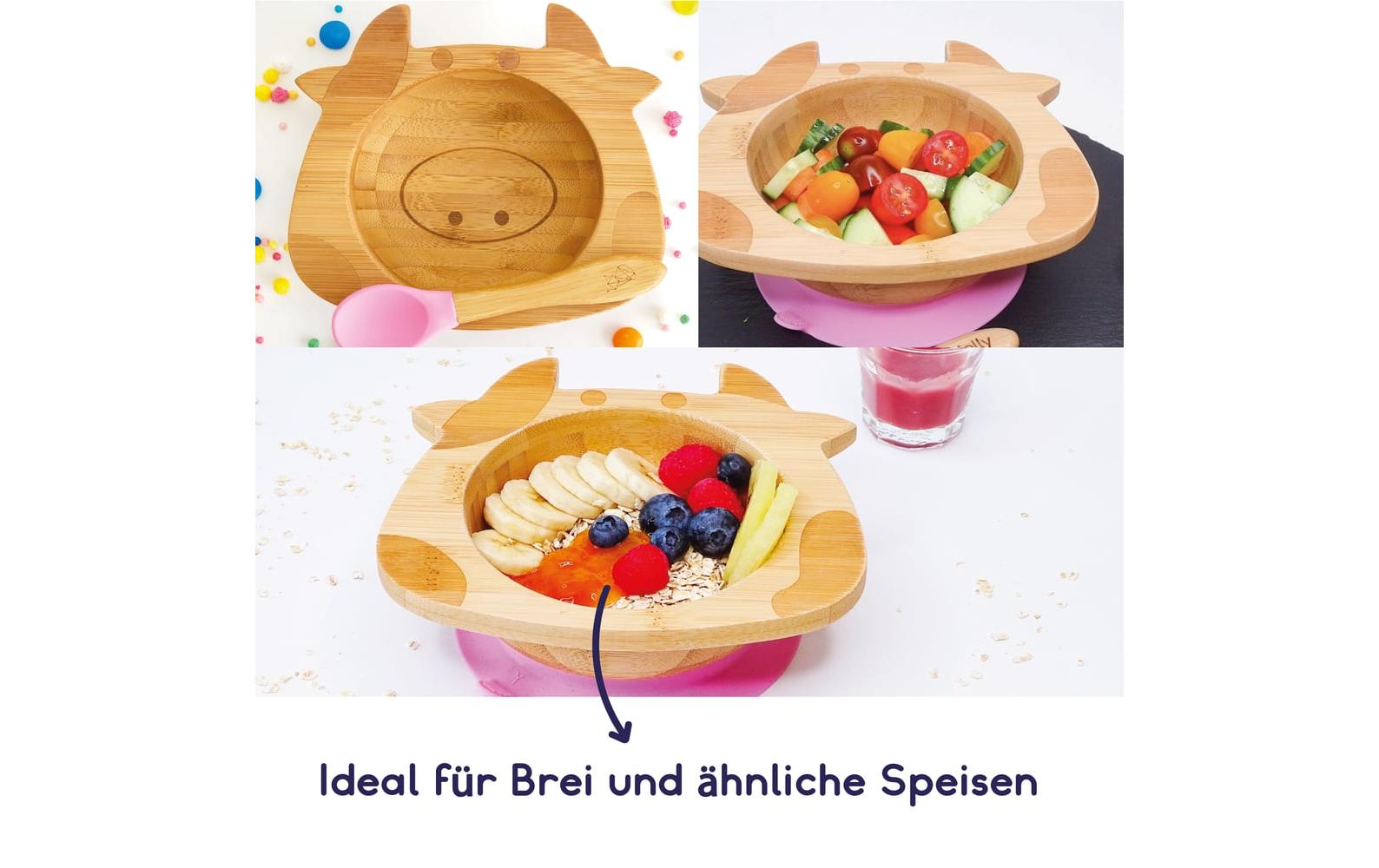 Kleinfuchs Babyteller Bambus Kuh Rosa