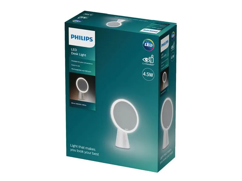 Philips Tischleuchte Mirror DSK205, 4.5W 30-50K Weiss Weiss Philips Tischleuchte Mirror DSK205, 4.5W 30-50K Weiss Weiss