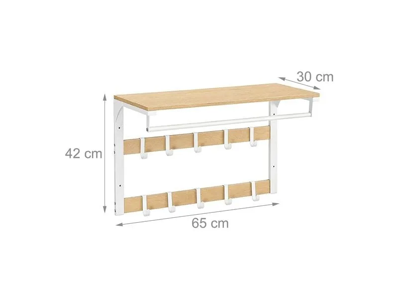 relaxdays Wandgarderobe 65 cm x 42 cm, Weiss/Braun relaxdays Wandgarderobe 65 cm x 42 cm, Weiss/Braun