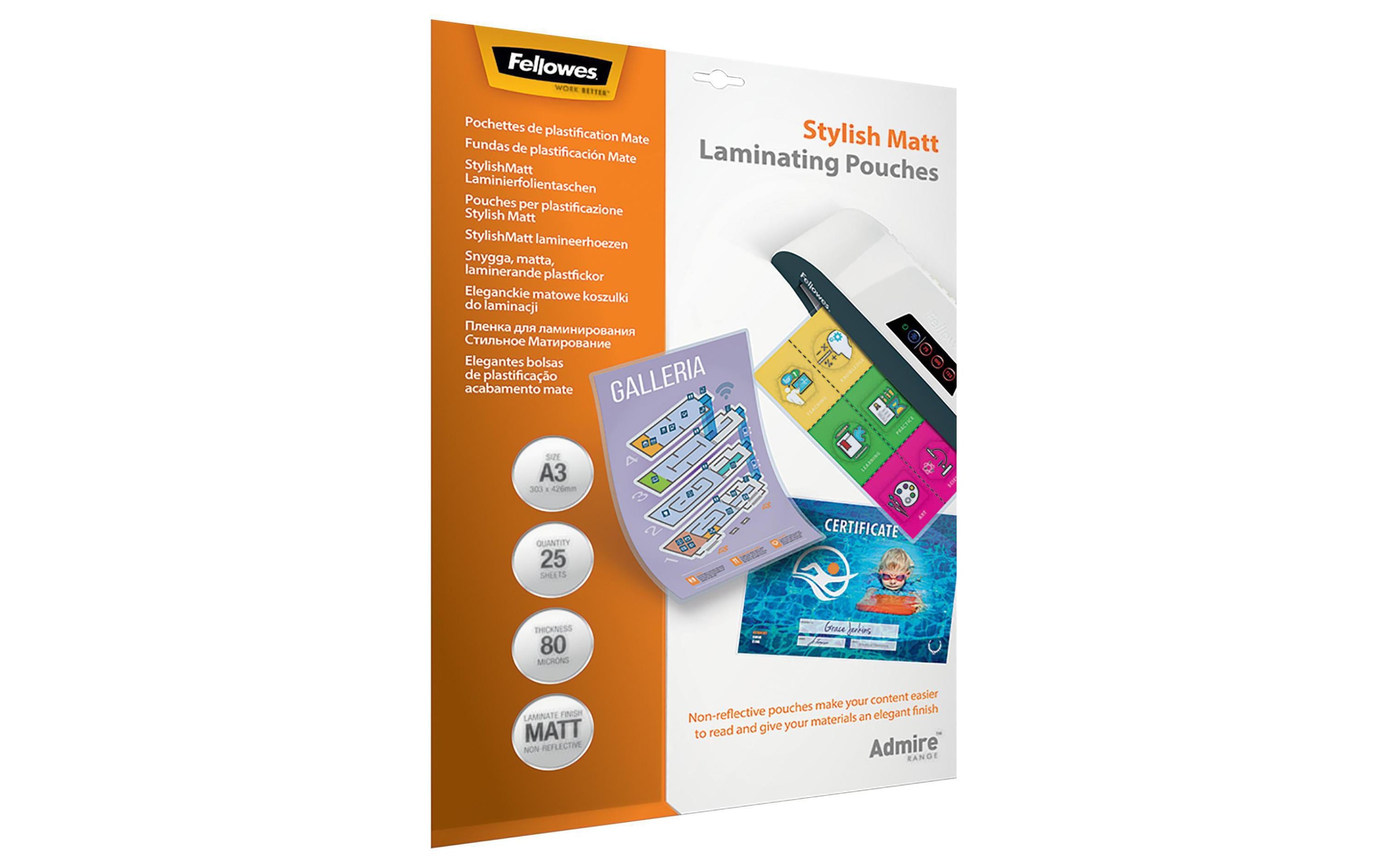 Fellowes Laminierfolie Admire Stylish A3, 80 µm, 25 Stück, Matt Fellowes Laminierfolie Admire Stylish A3, 80 µm, 25 Stück, Matt