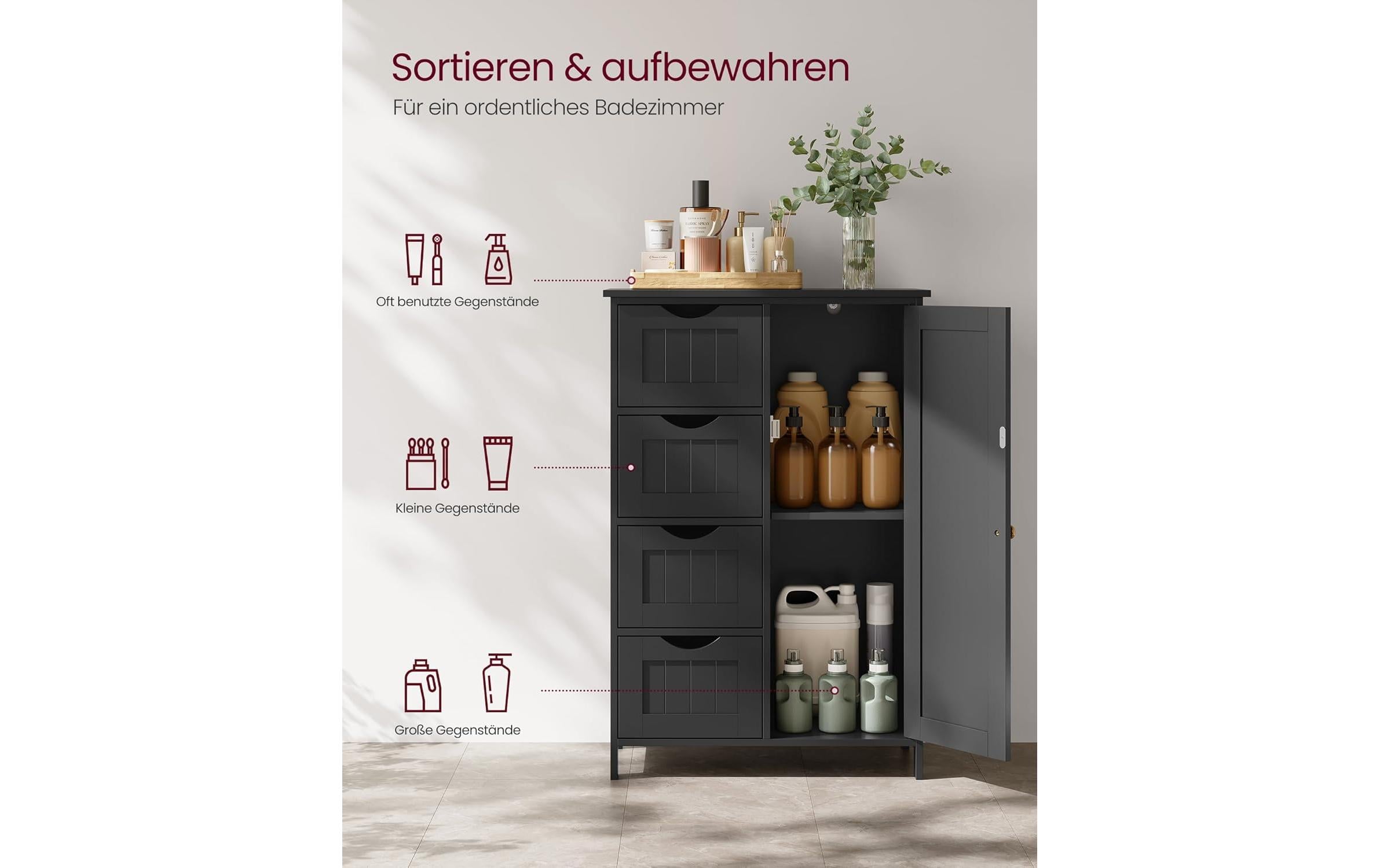 VASAGLE Badezimmerschrank 55 x 82 cm, Schwarz