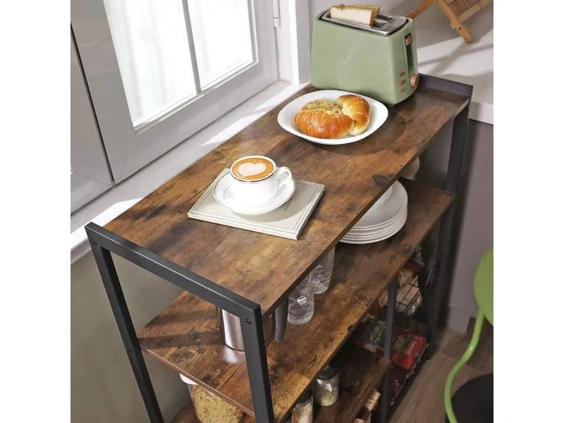 VASAGLE Küchenregal mit 6 Haken 90 x 80 cm, Braun/Schwarz