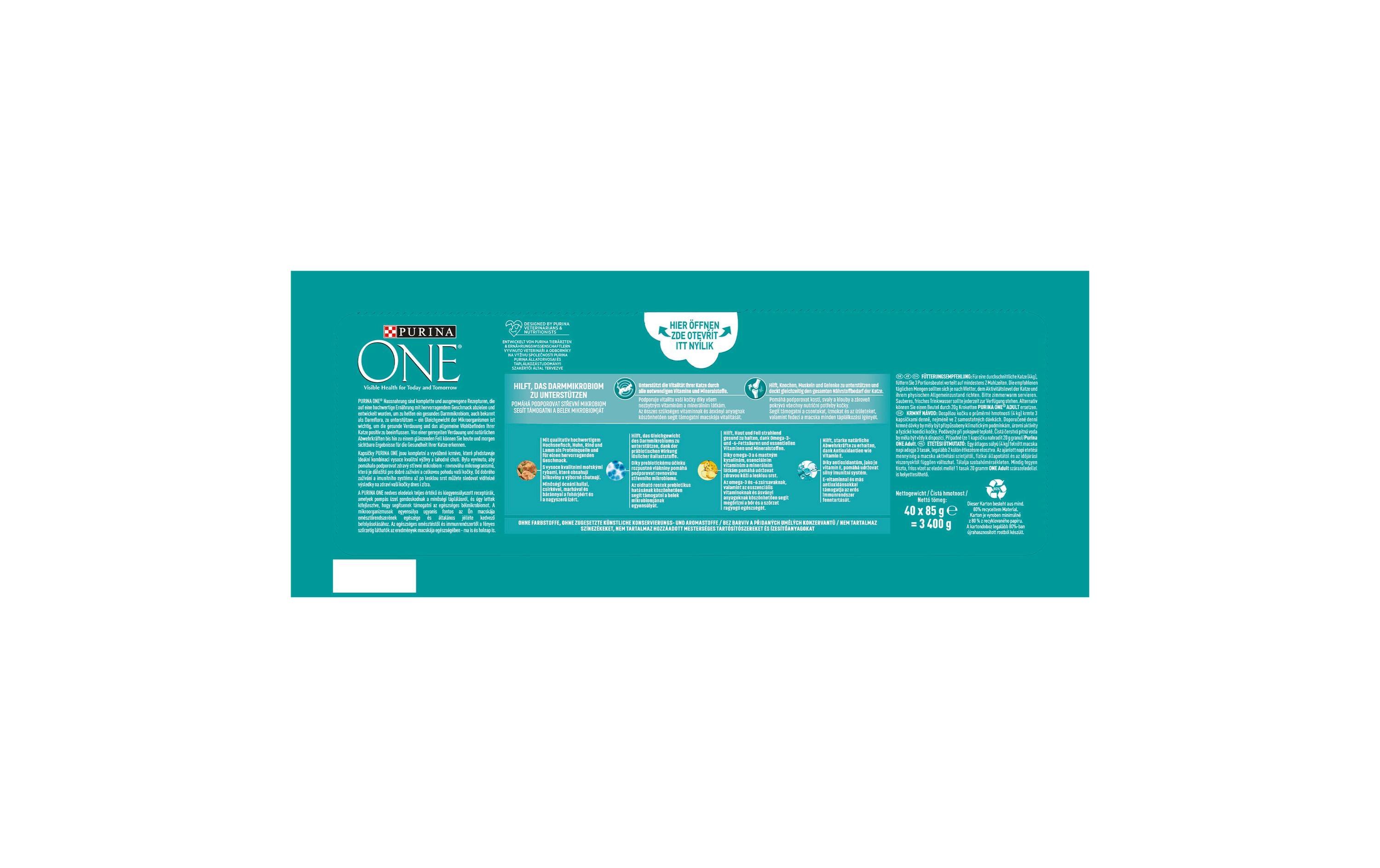 Purina ONE Nassfutter Adult Huhn, Hochseefisch, Rind & Lamm, 40 x 85 g Purina ONE Nassfutter Adult Huhn, Hochseefisch, Rind & Lamm, 40 x 85 g