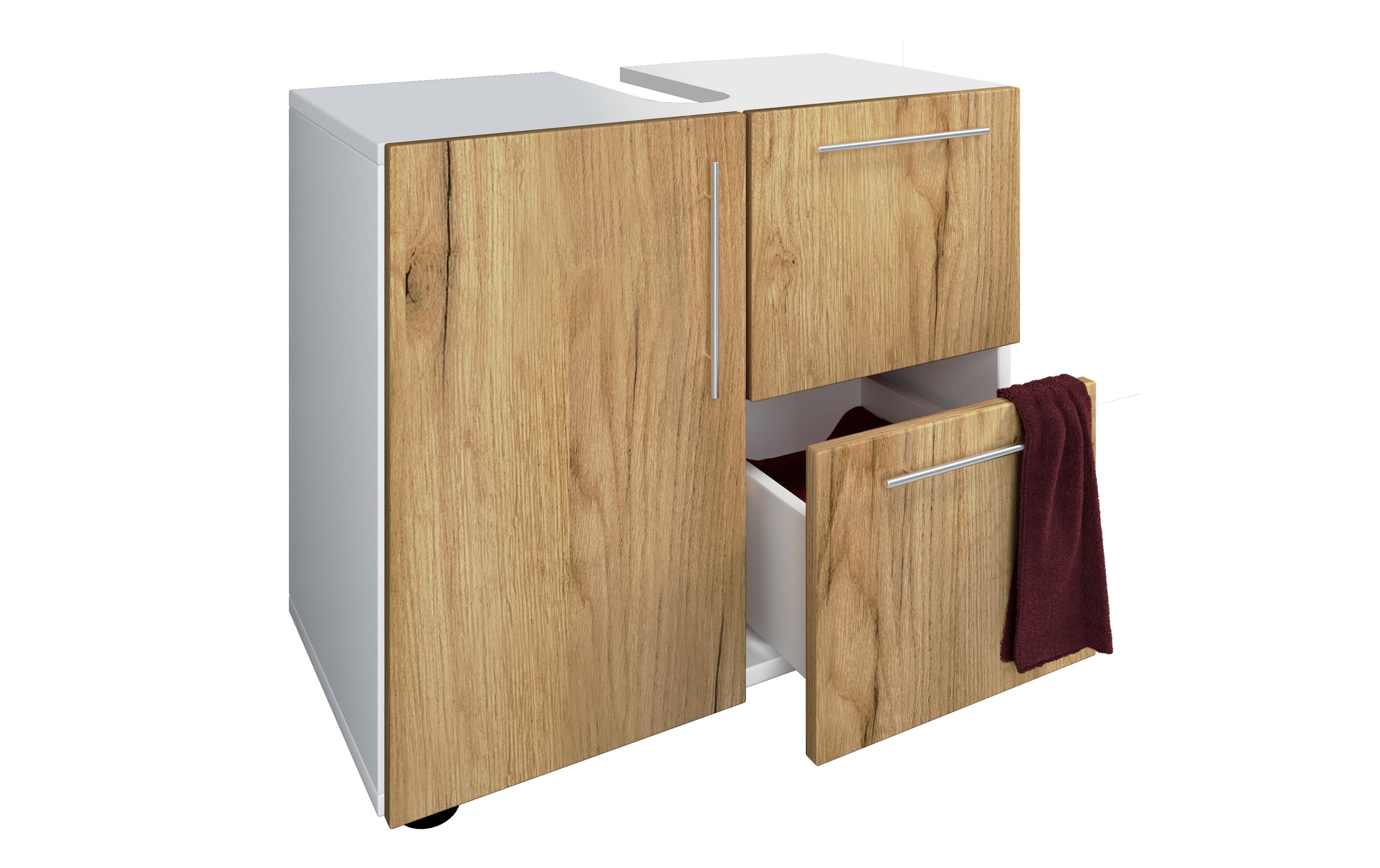VCM Waschbeckenunterschrank Flandu 61 x 51 cm, Weiss/Honig-Eiche