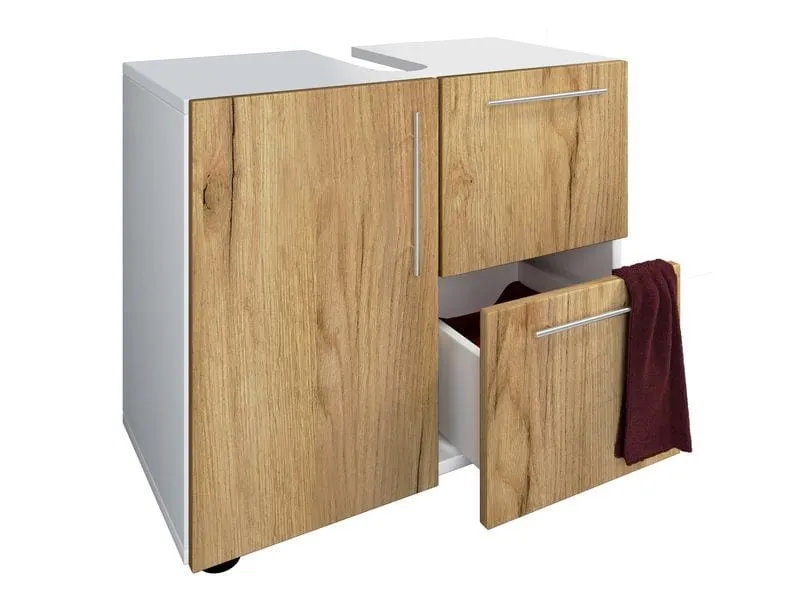 VCM Waschbeckenunterschrank Flandu 61 x 51 cm, Weiss/Honig-Eiche