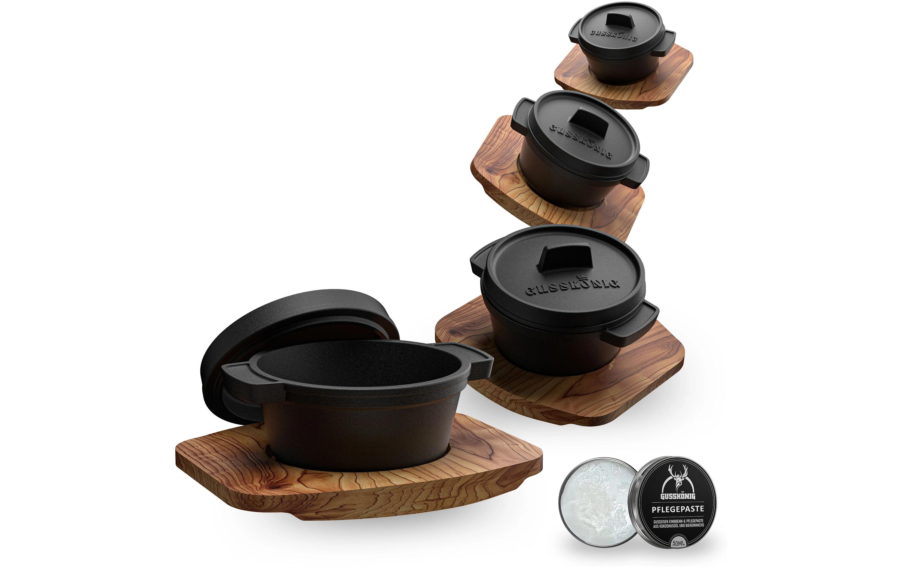 Gusskoenig Mini Dutch Oven 4 set 300 ml mit Untersetzern