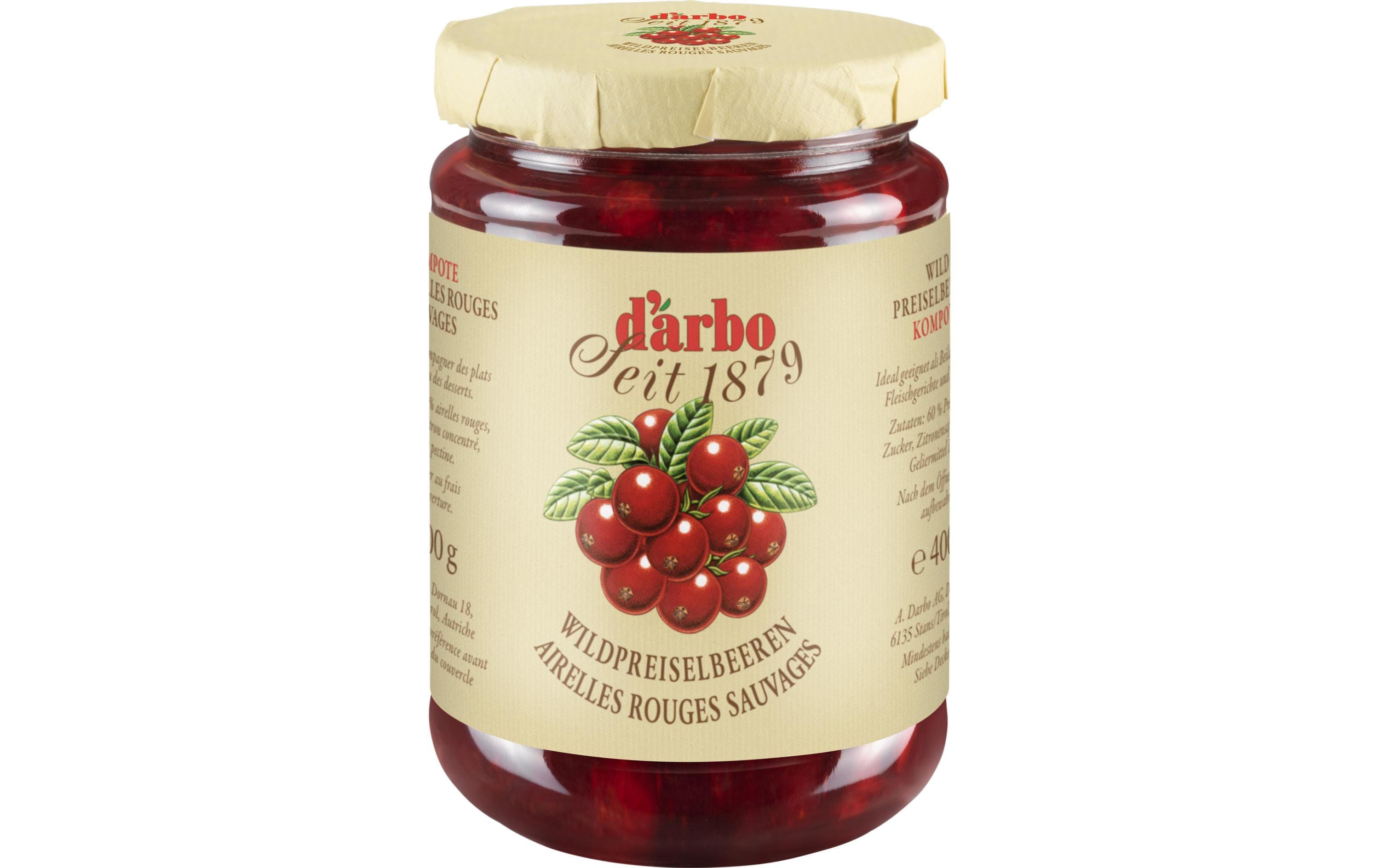 D'arbo Glas Wildpreiselbeeren Kompott 400 g