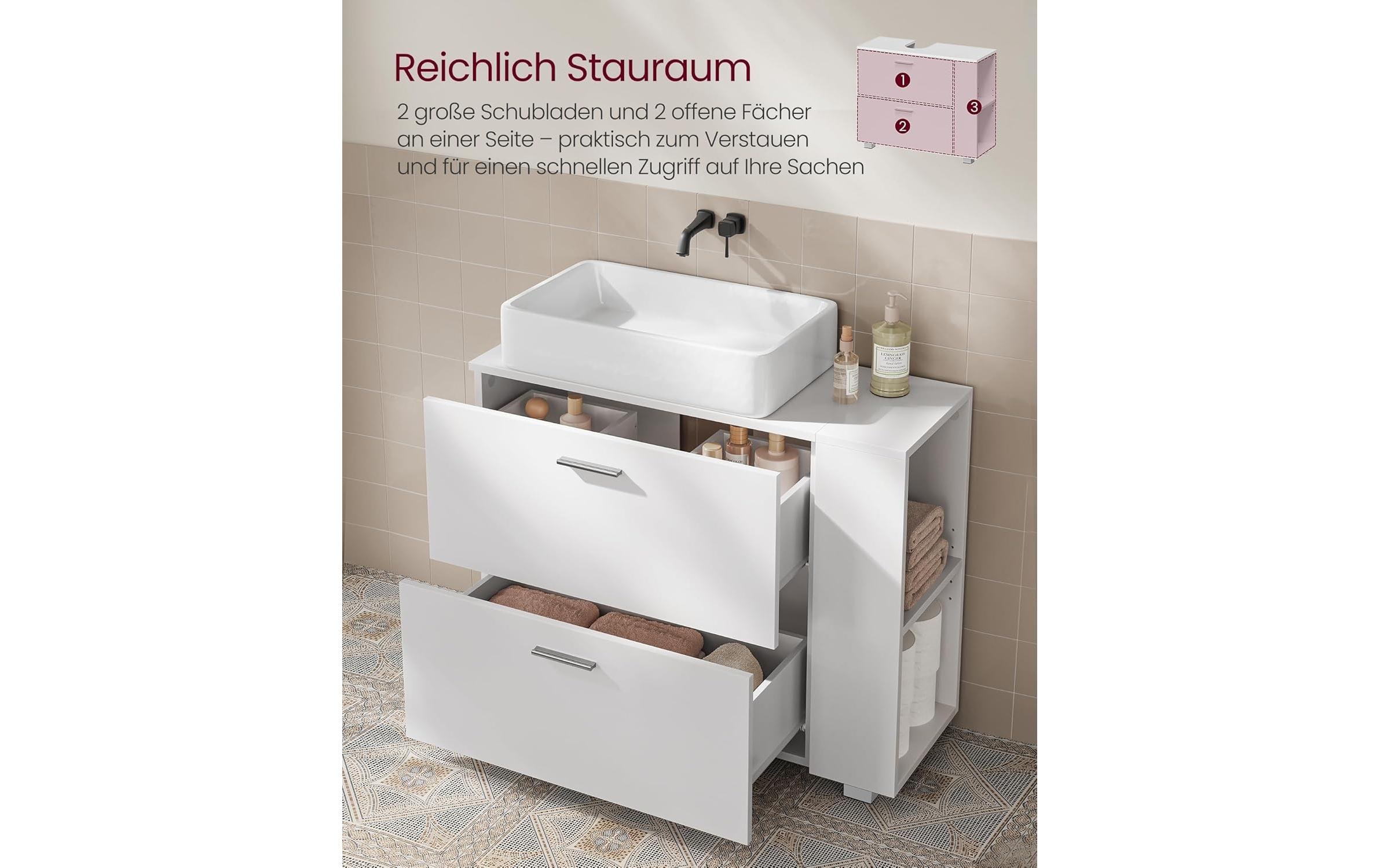 VASAGLE Waschbeckenunterschrank mit Fächern 80 x 64 cm, Weiss