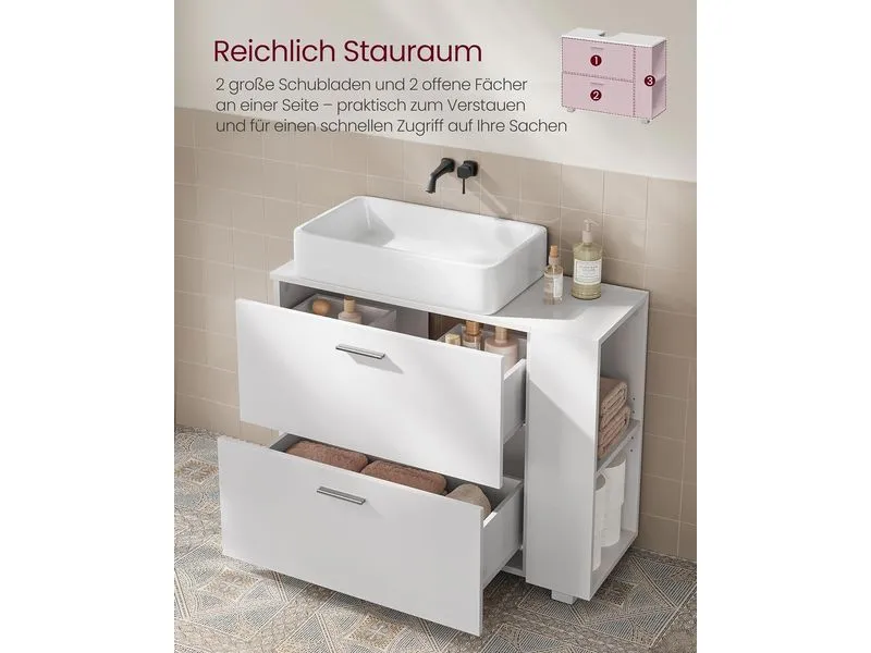 VASAGLE Waschbeckenunterschrank mit Fächern 80 x 64 cm, Weiss