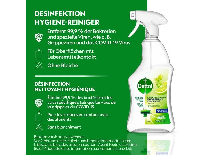 Dettol Desinfektion Hygiene-Reiniger Limetten- & Minze 750 ml Dettol Desinfektion Hygiene-Reiniger Limetten- & Minze 750 ml