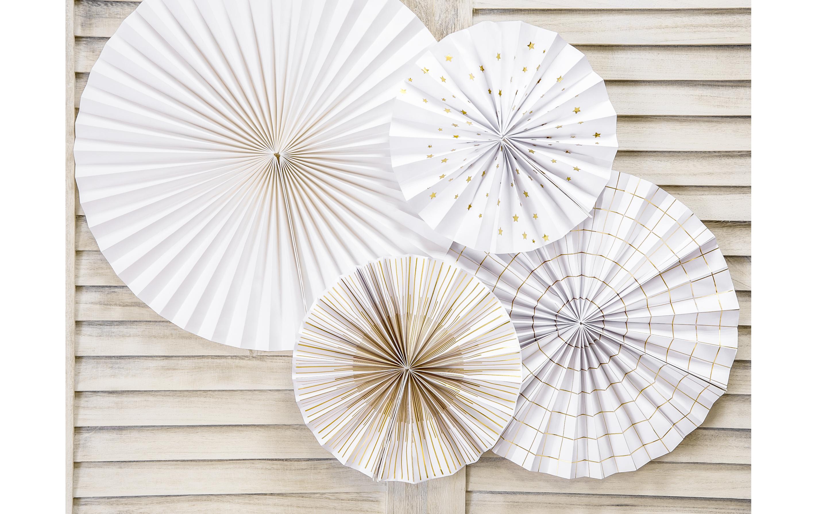 Partydeco Rosetten Zweifarbig 4 Stück, Weiss/Gold