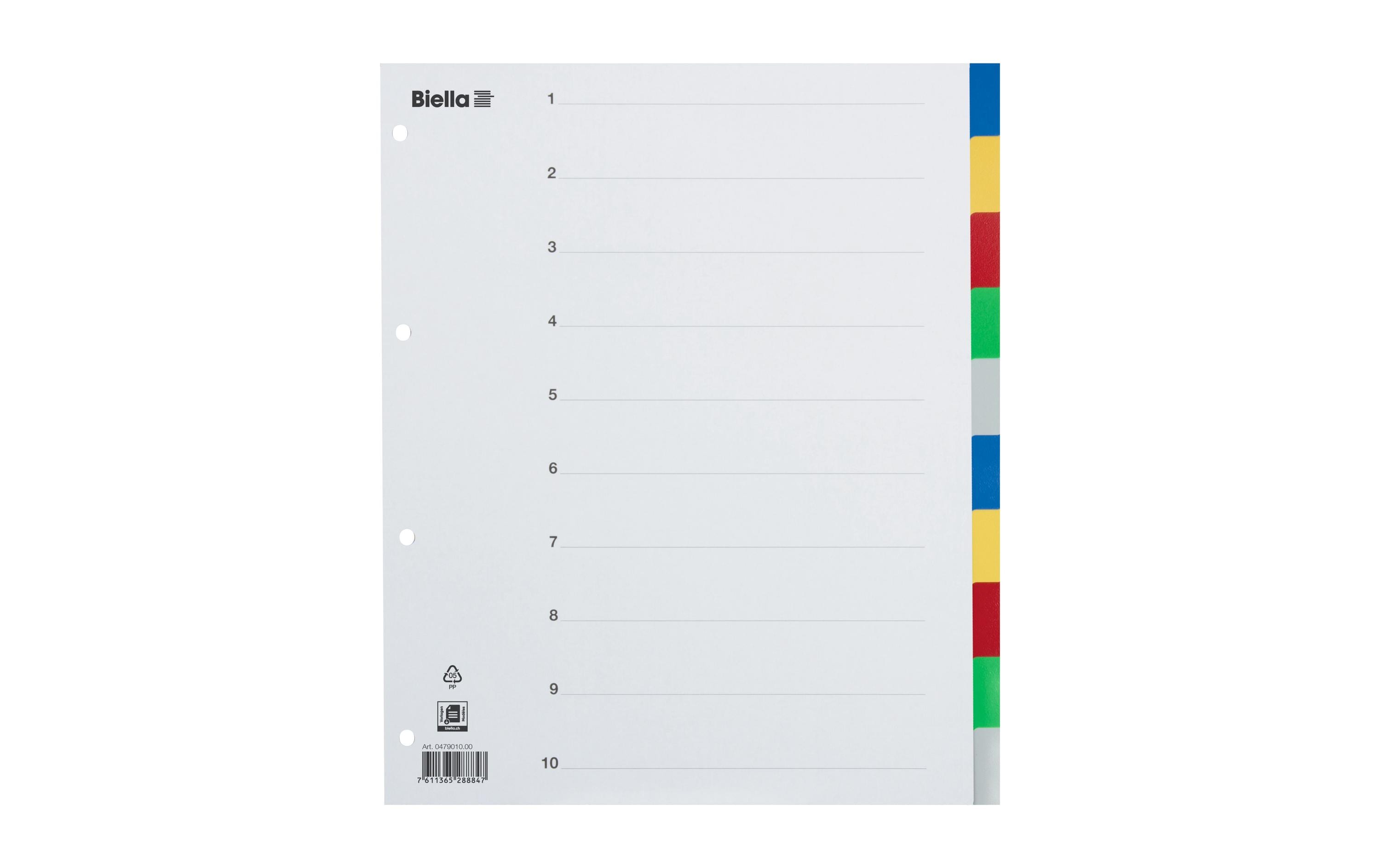 Biella Register A4 10-teilig für Zeigetaschen, Mehrfarbig