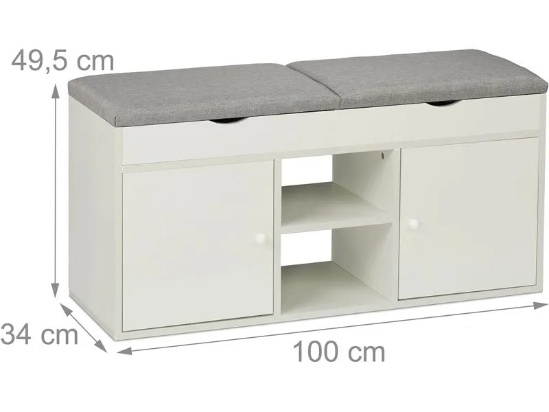 relaxdays Schuhbank mit Sitzfläche, 100 x 49.5 cm, Weiss
