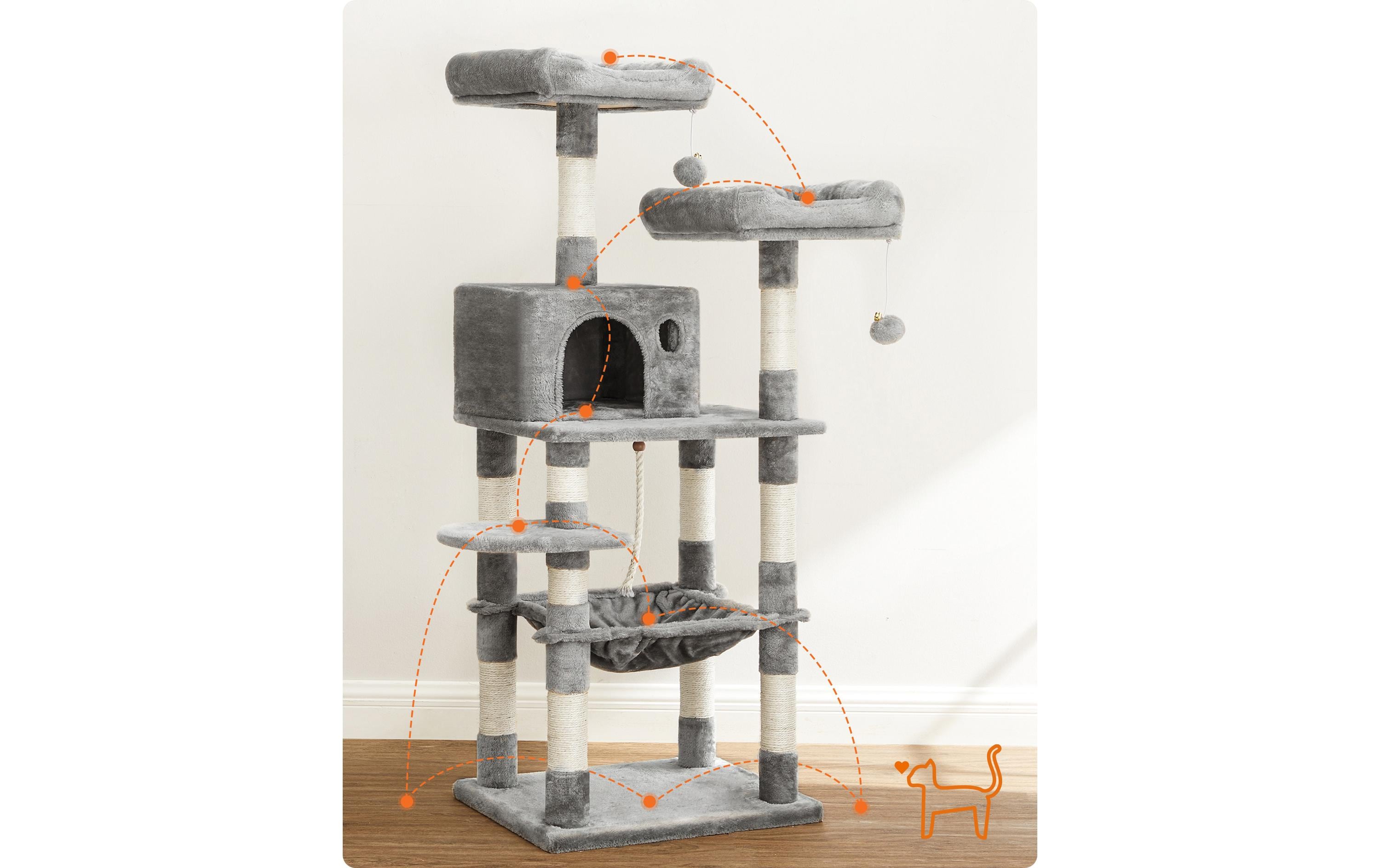 Feandrea Kratzbaum mit Hängematte 143 cm, Grau/Beige Feandrea Kratzbaum mit Hängematte 143 cm, Grau/Beige