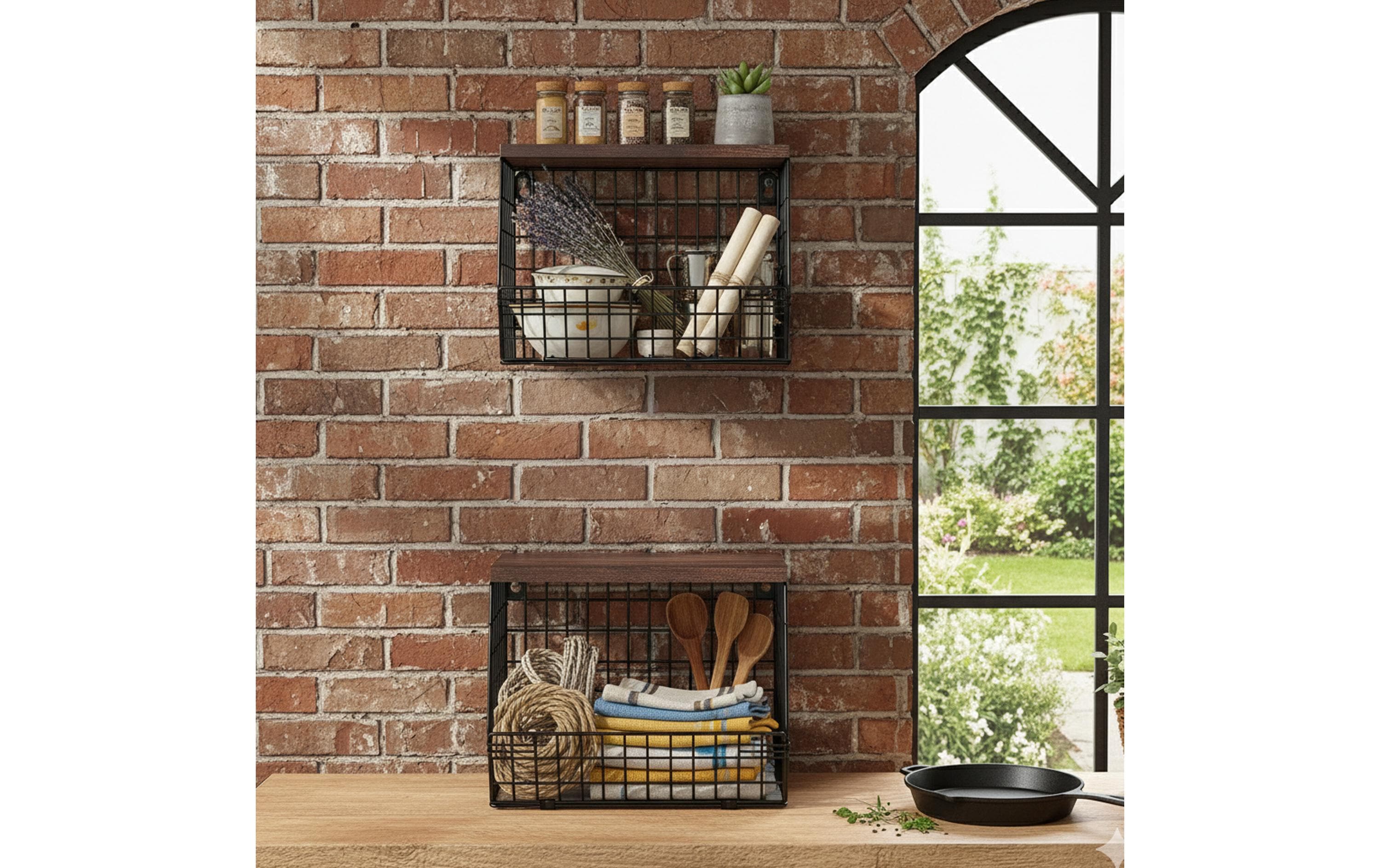 relaxdays Organizer Obstkorb Wandregal 21 x 30 cm Hellbraun/Weiss