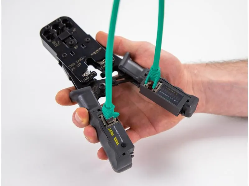 Delock Crimpzange mit Abisolierer und Netzwerktester
