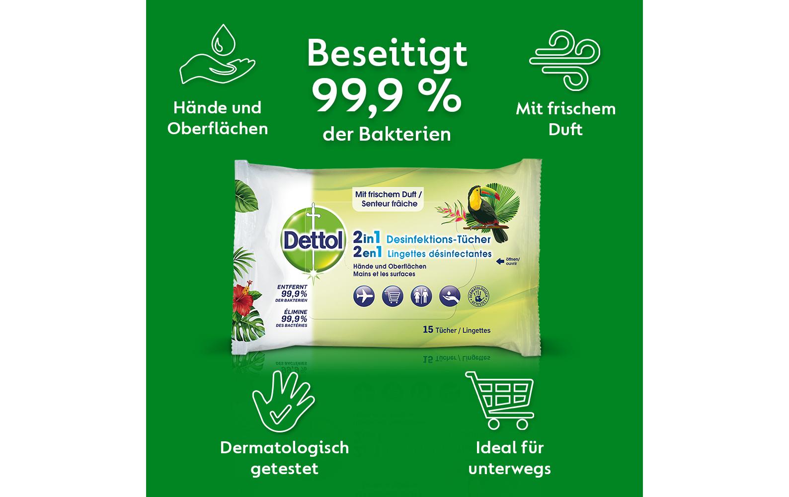 Dettol Desinfektionstücher 2 in 1 15 Stück Dettol Desinfektionstücher 2 in 1 15 Stück