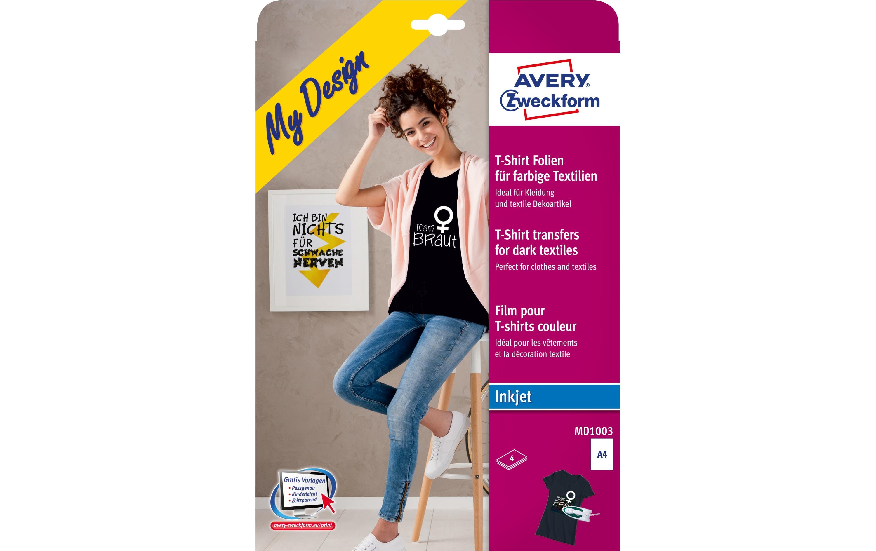 Avery Zweckform Aufbügelfolie Avery Inkjet, für farbige/dunkle Textilien