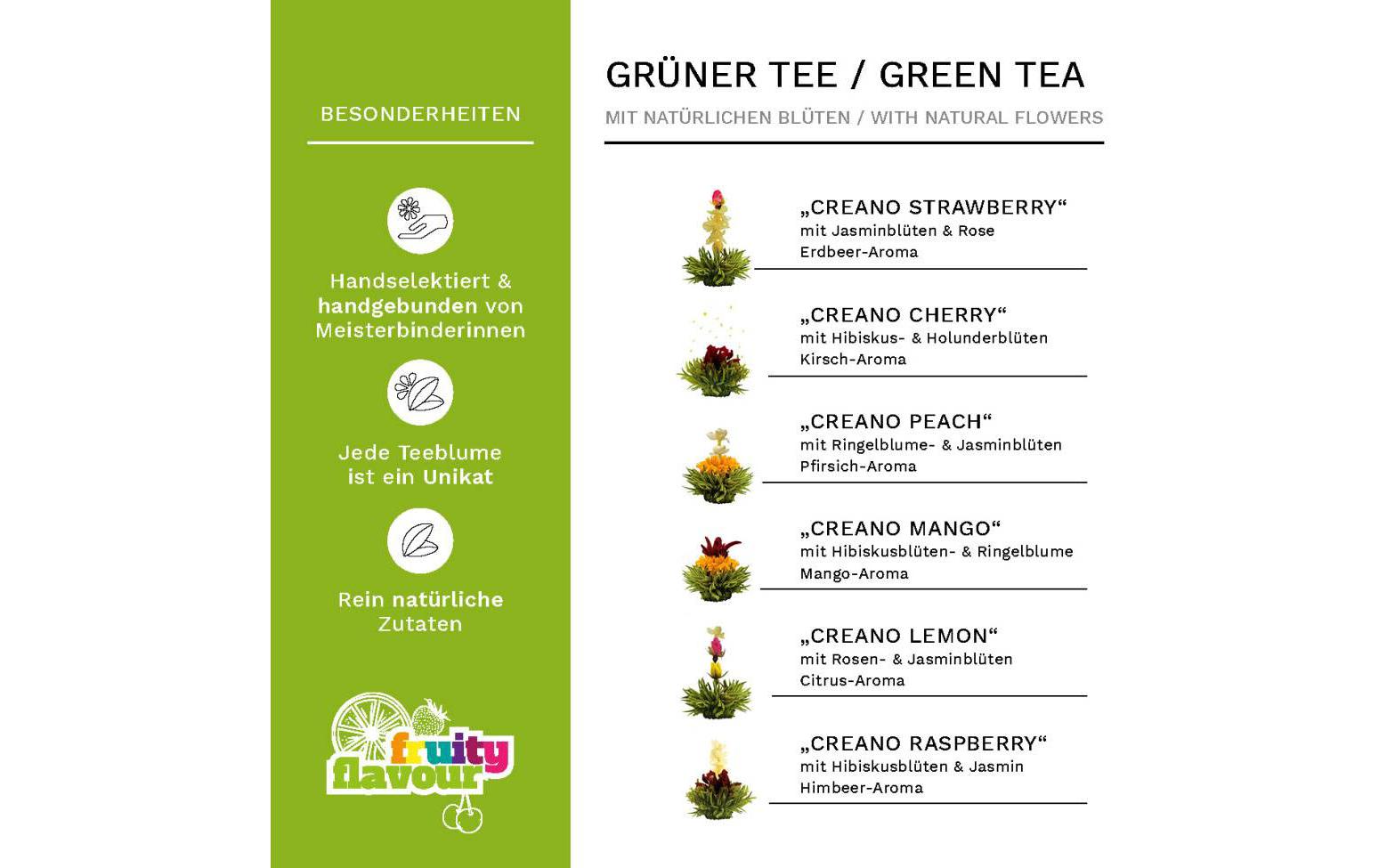 Creano Erblühtee Kugeln Mix grüner Tee 6er Holzherzbox