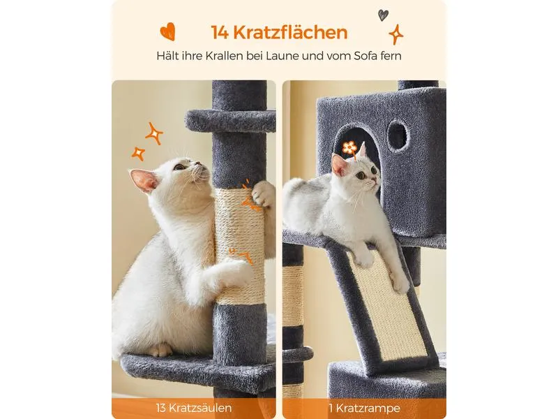Feandrea Kratzbaum XXL, 206 cm, Rauchgrau/Beige Feandrea Kratzbaum XXL, 206 cm, Rauchgrau/Beige
