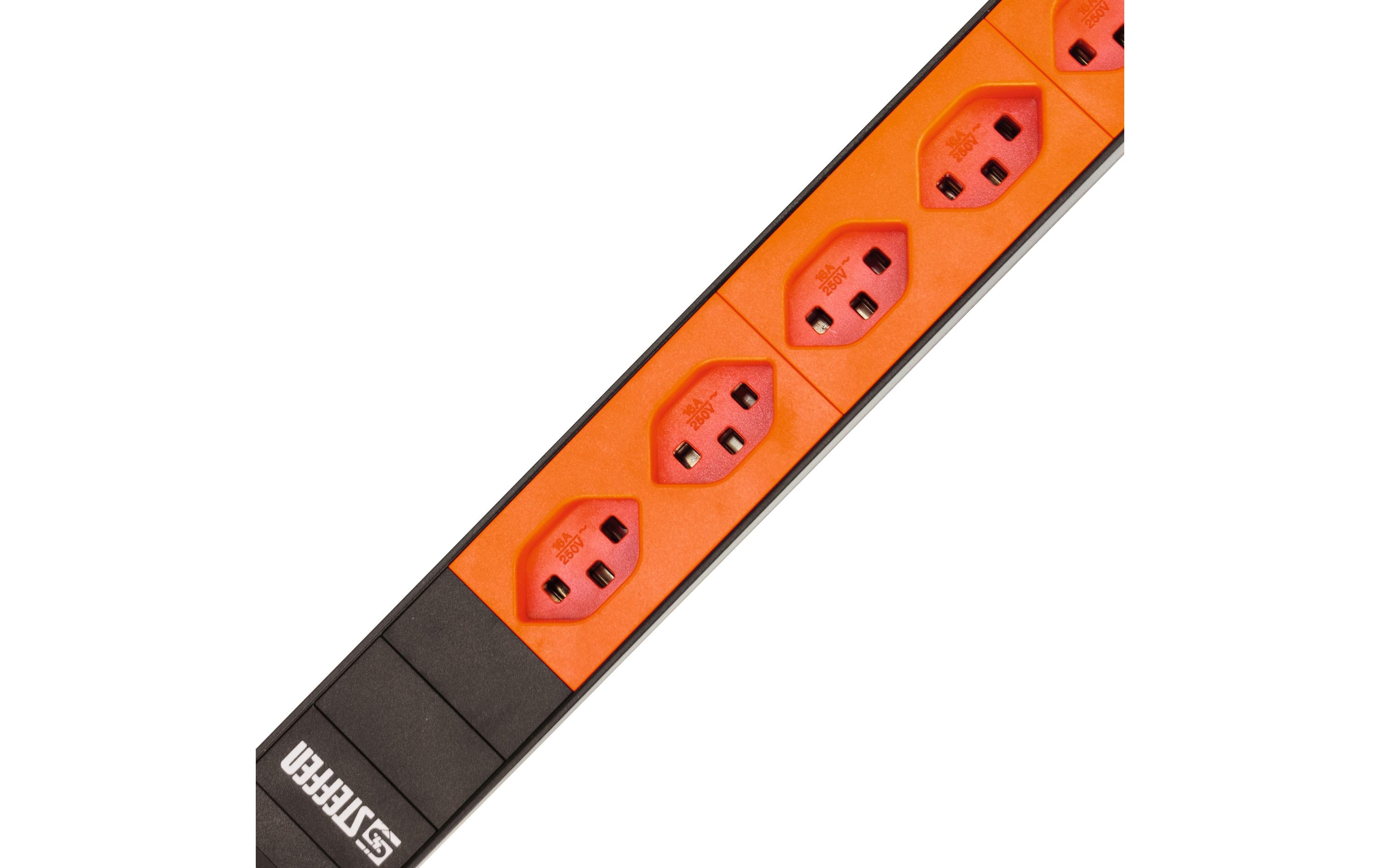 STEFFEN 19 Steckdosenleiste Alu Modular 8x T23, Schwarz/Orange STEFFEN 19 Steckdosenleiste Alu Modular 8x T23, Schwarz/Orange