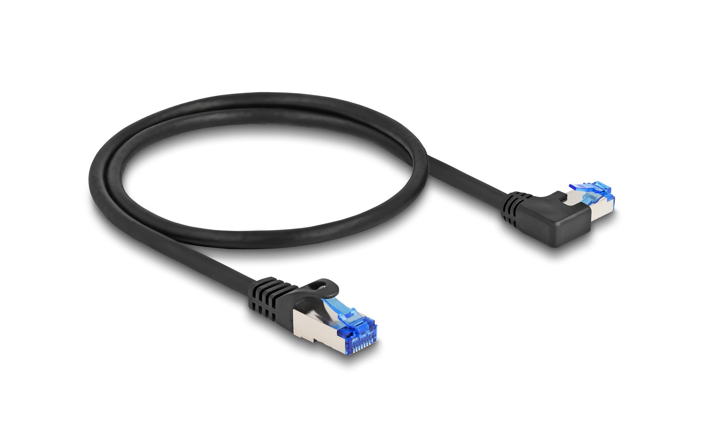 Delock Patchkabel links gewinkelt Cat 6A, S/FTP, 0.5 m, Schwarz