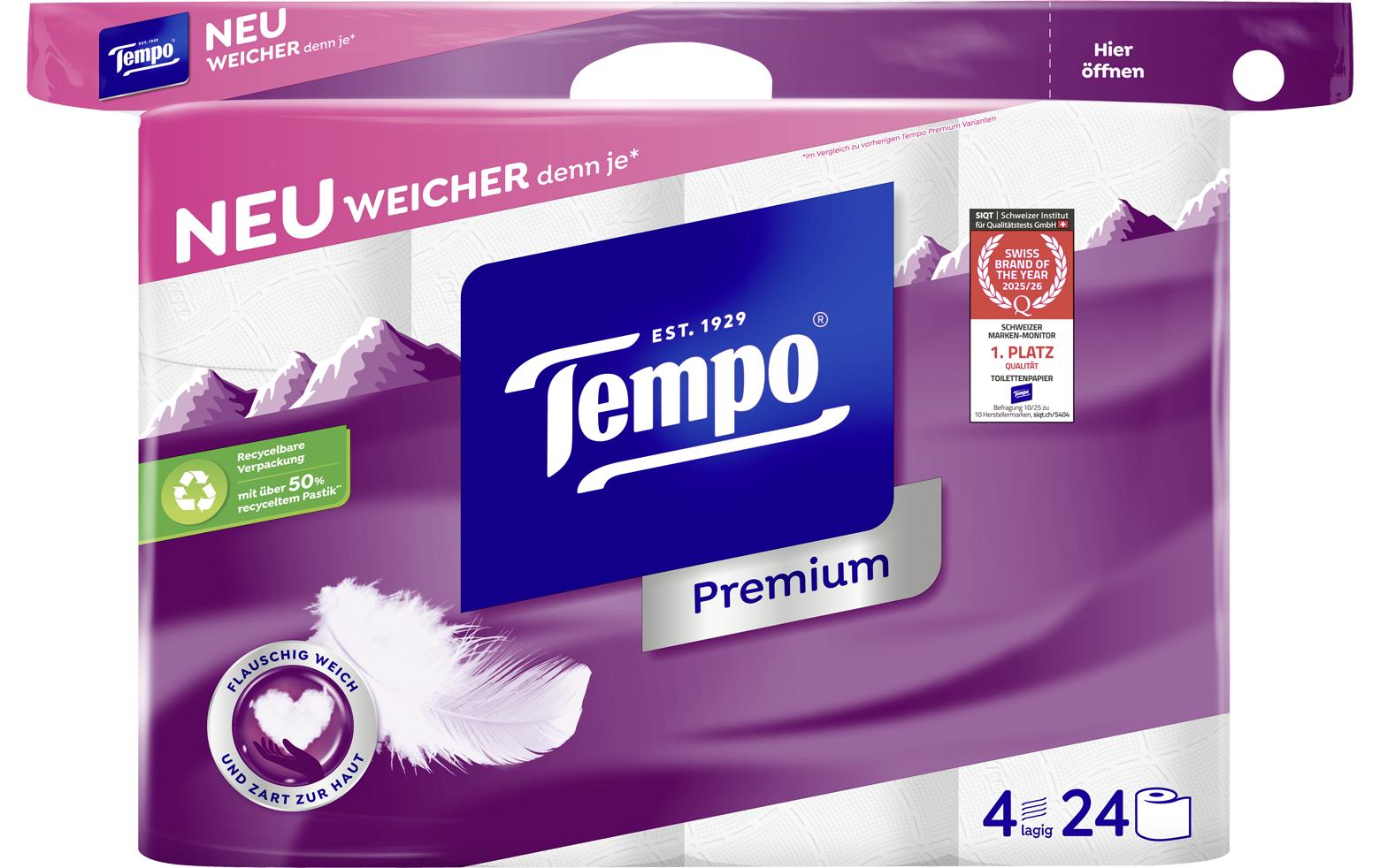 Tempo Toilettenpapier Premium Rollen, 4-lagig, Weiss Tempo Toilettenpapier Premium Rollen, 4-lagig, Weiss