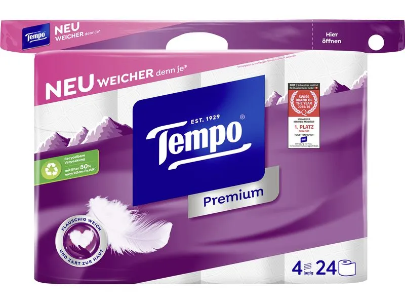 Tempo Toilettenpapier Premium Rollen, 4-lagig, Weiss Tempo Toilettenpapier Premium Rollen, 4-lagig, Weiss