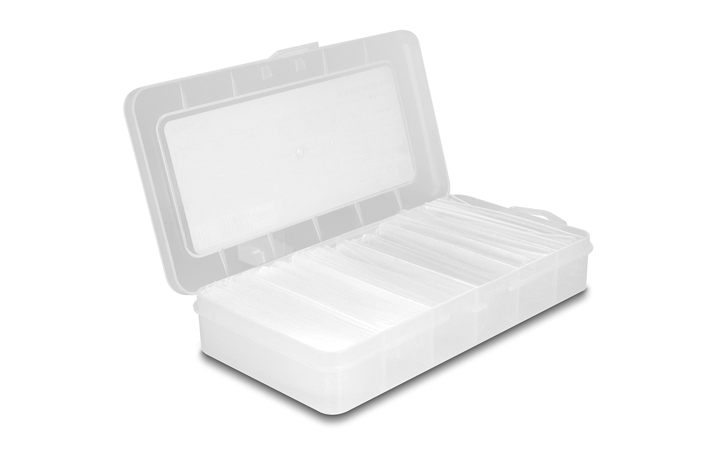 Delock Schrumpfschlauch 100-teilig Sortimentsbox, transparent Delock Schrumpfschlauch 100-teilig Sortimentsbox, transparent