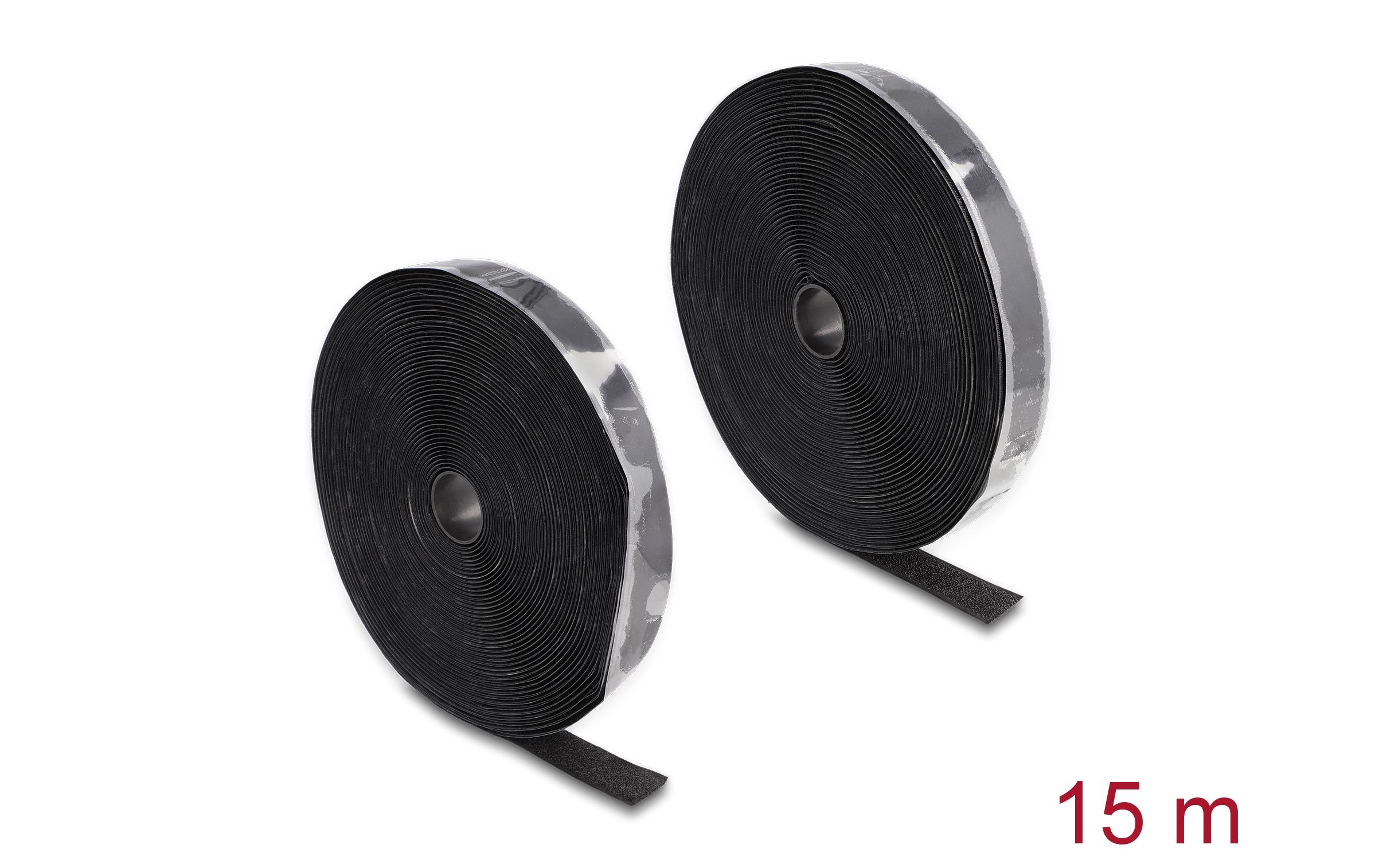 Delock Klettband 15m x 25mm Strapazierfähig Schwarz