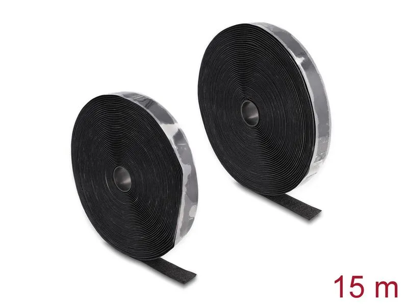 Delock Klettband 15m x 25mm Strapazierfähig Schwarz