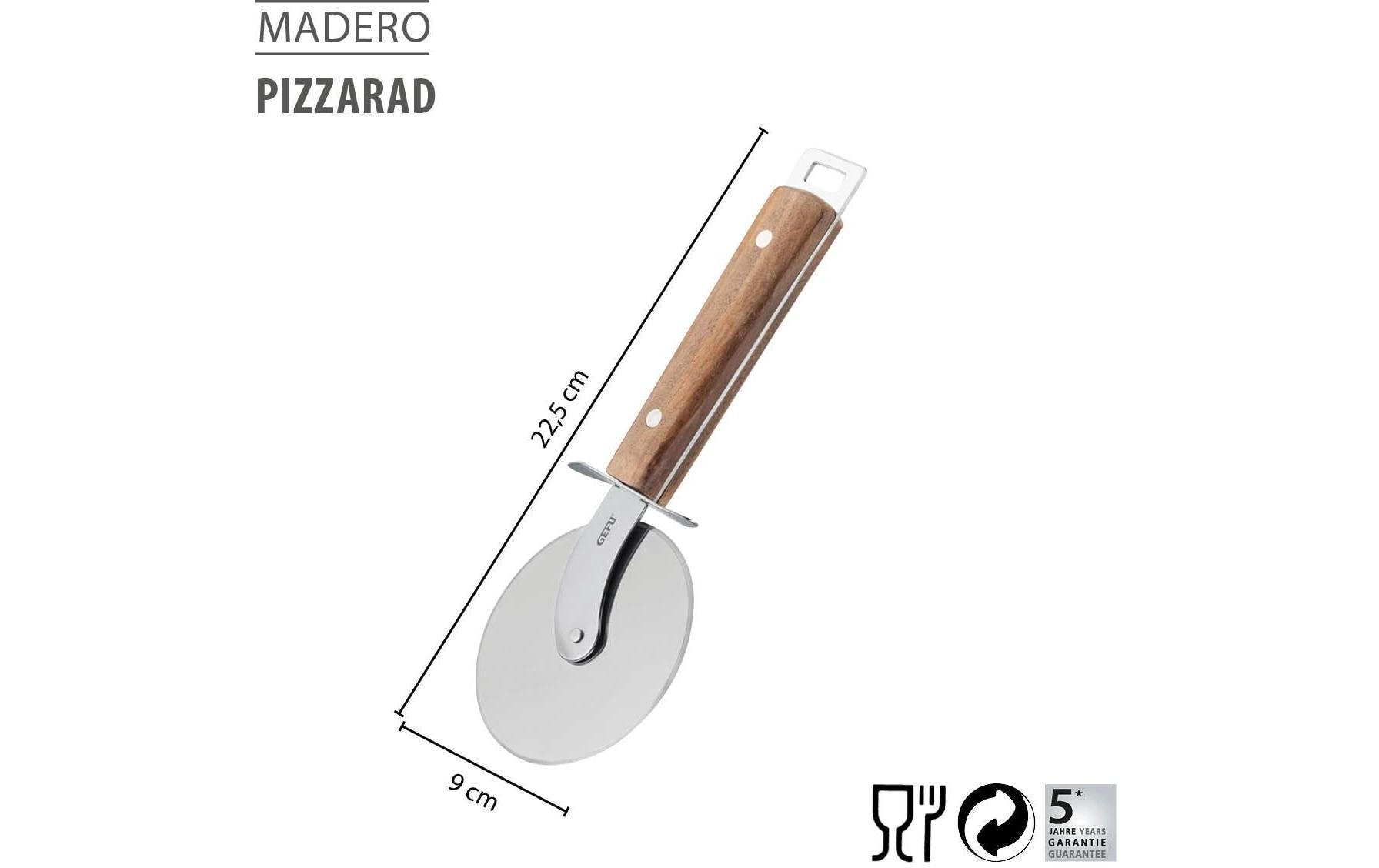 GEFU Pizzaschneider Madero Silber/Braun, 21 x 9.5 x 1 cm