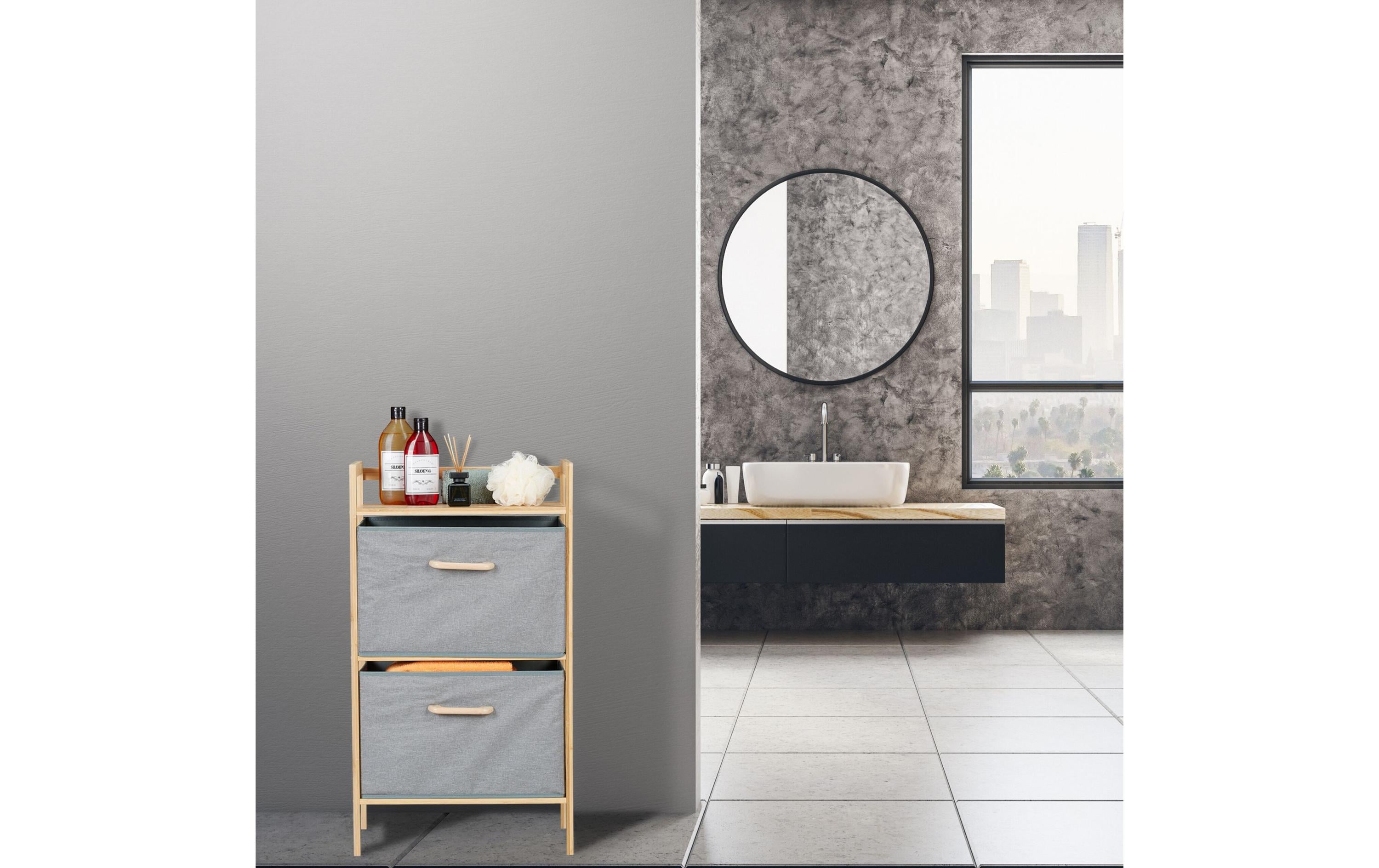 relaxdays Badezimmerregal mit Waschkorb Grau/Nature