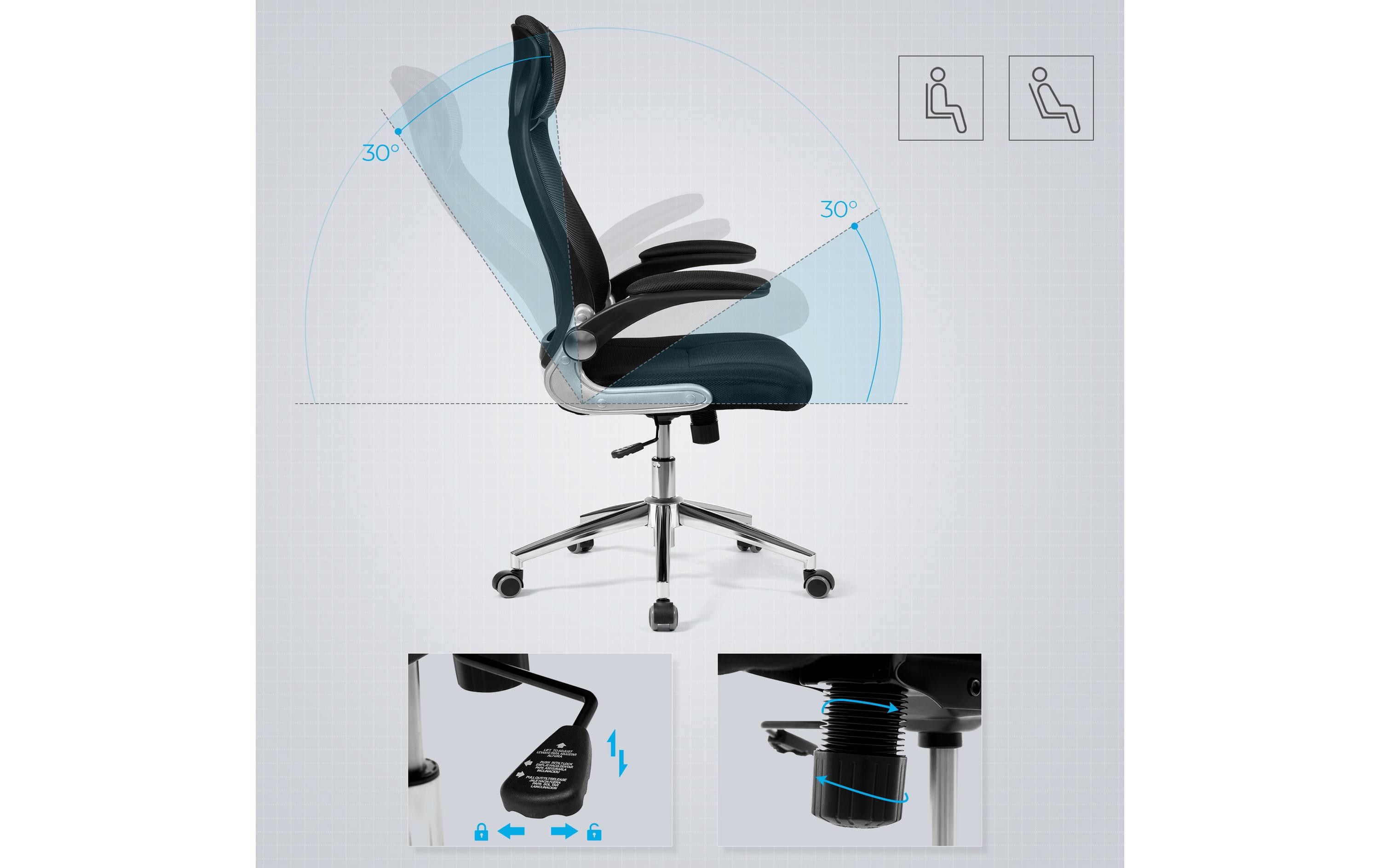 Songmics Bürostuhl mit Netzbezug, Armlehnen und Kopfstütze