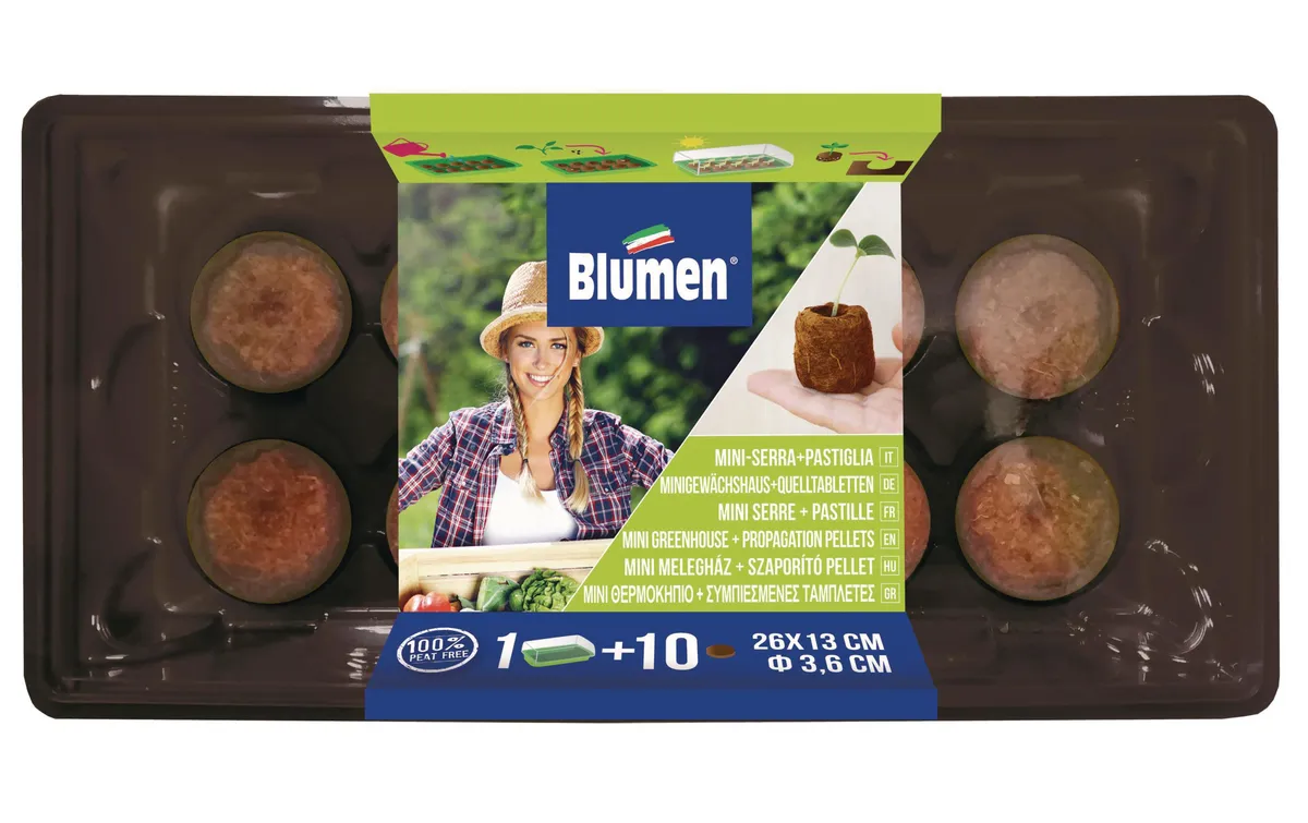 Blumen Gewächshaus 26x13 cm, Ø 36 mm + 10 Kokosquelltabletten Blumen Gewächshaus 26x13 cm, Ø 36 mm + 10 Kokosquelltabletten