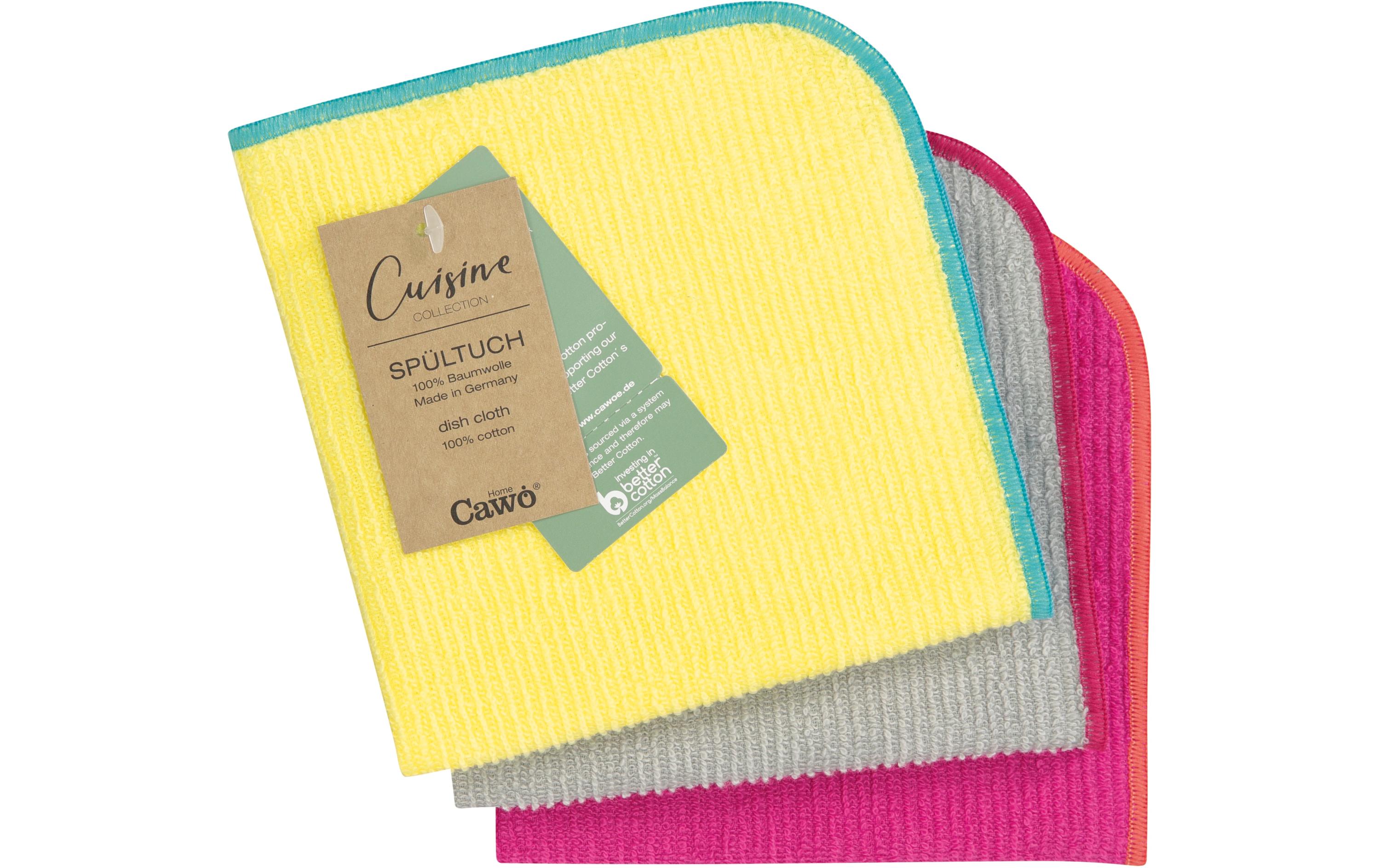 Cawö Abwaschlappen Trio 30 x 30 cm, 3 Stück, Lemon/Pink