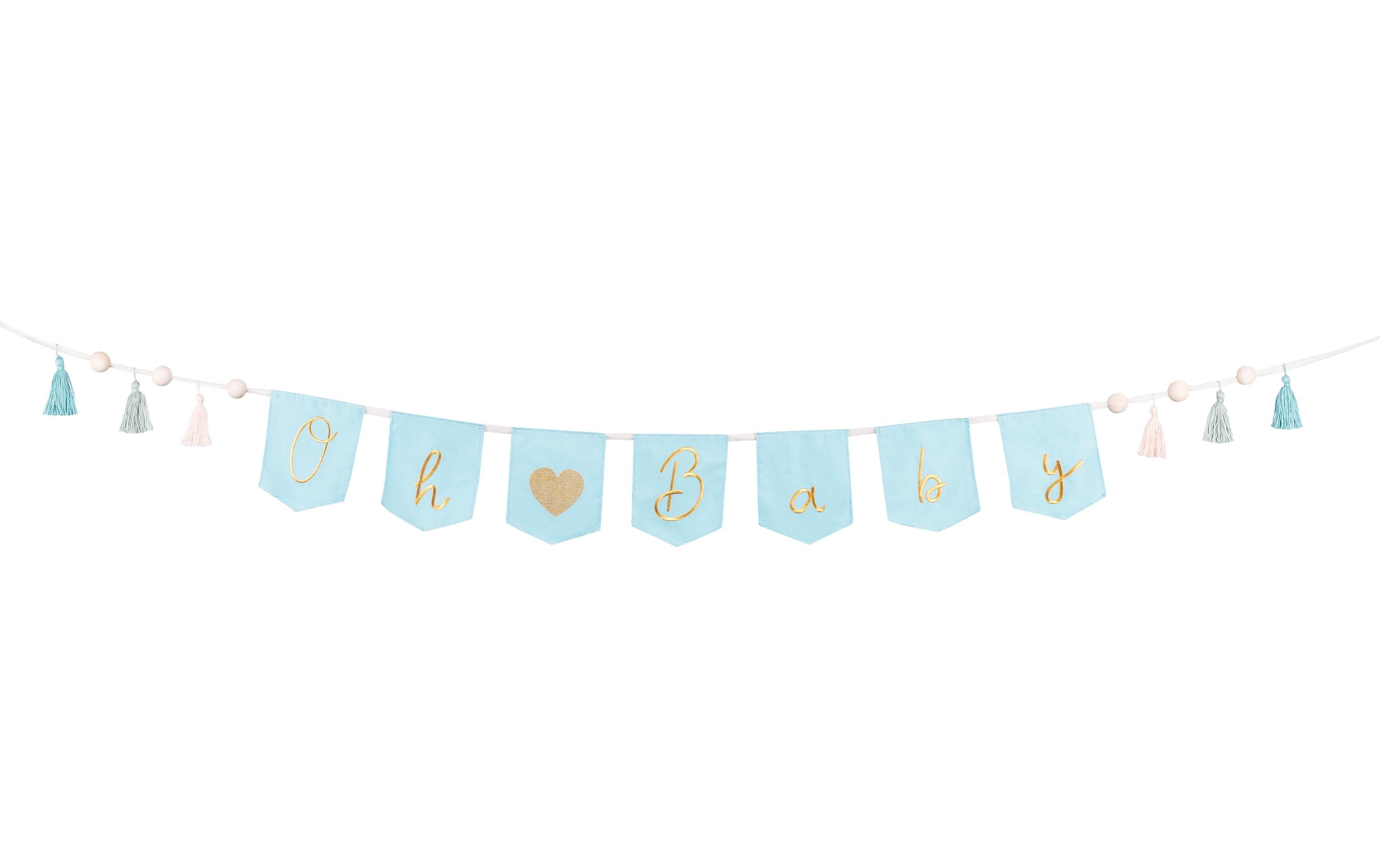 Partydeco Girlande Oh Baby 2.5 m, Blau/Gold