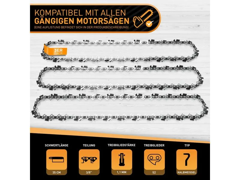 Hardtwerk Sägekette 3/8 1.1 mm für 35 cm Schwert 3er Pack Hardtwerk Sägekette 3/8 1.1 mm für 35 cm Schwert 3er Pack