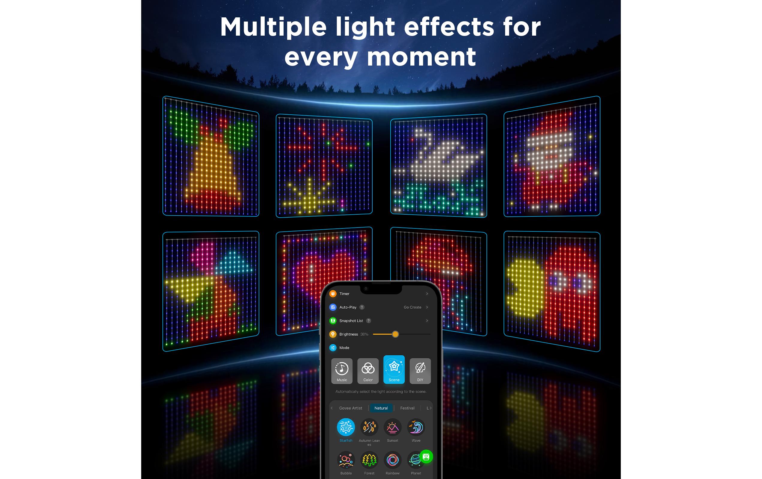 Govee LED-Stripe Curtain Lights RGBIC, 25 Watt, 1.5 x 1.5m