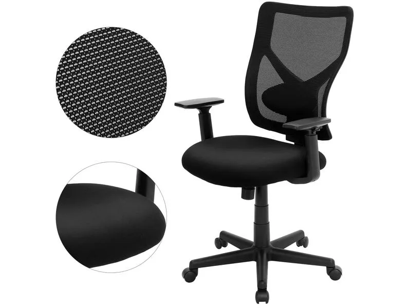 Songmics Bürostuhl mit Netzrücken und Armlehnen, Schwarz