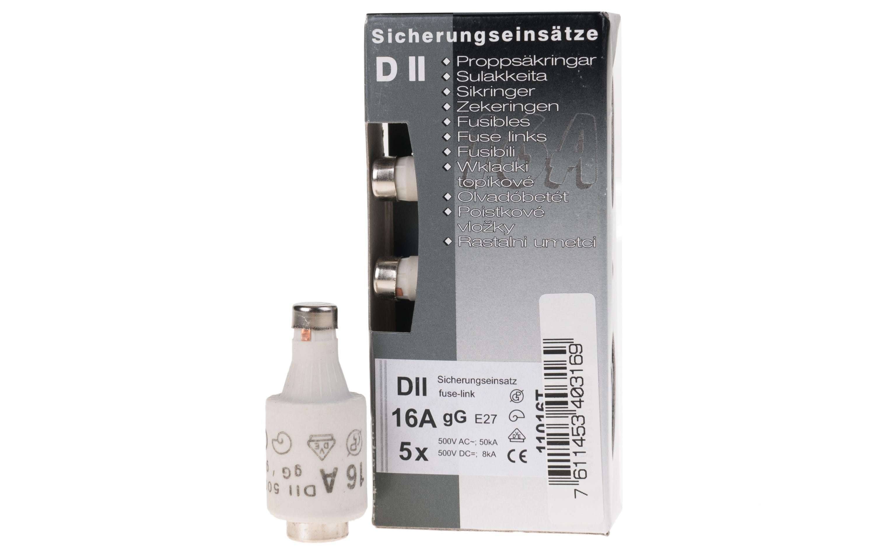 Elektromaterial Sicherungseinsatz DT II 16A träge, 5 Stück Elektromaterial Sicherungseinsatz DT II 16A träge, 5 Stück