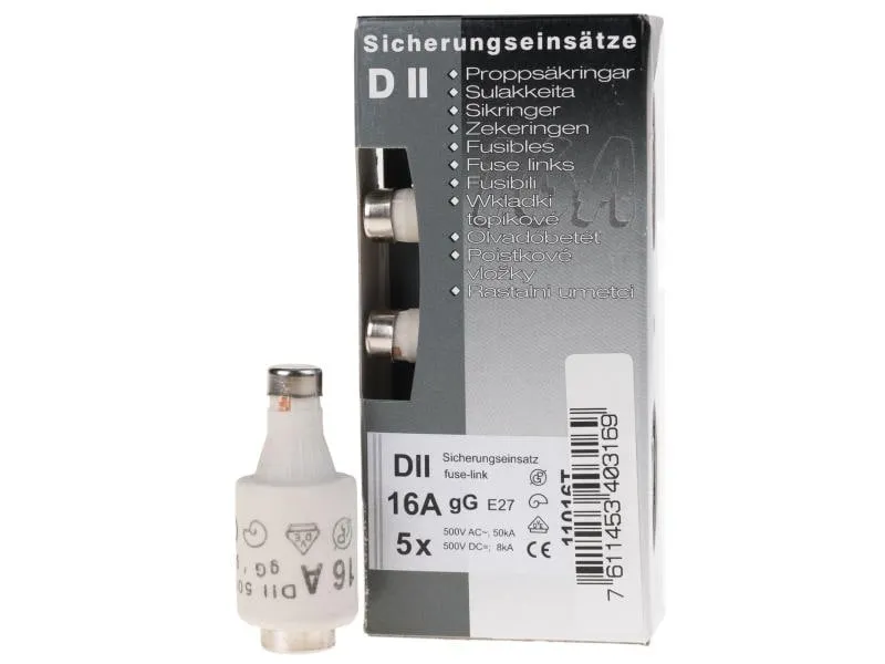 Elektromaterial Sicherungseinsatz DT II 16A träge, 5 Stück